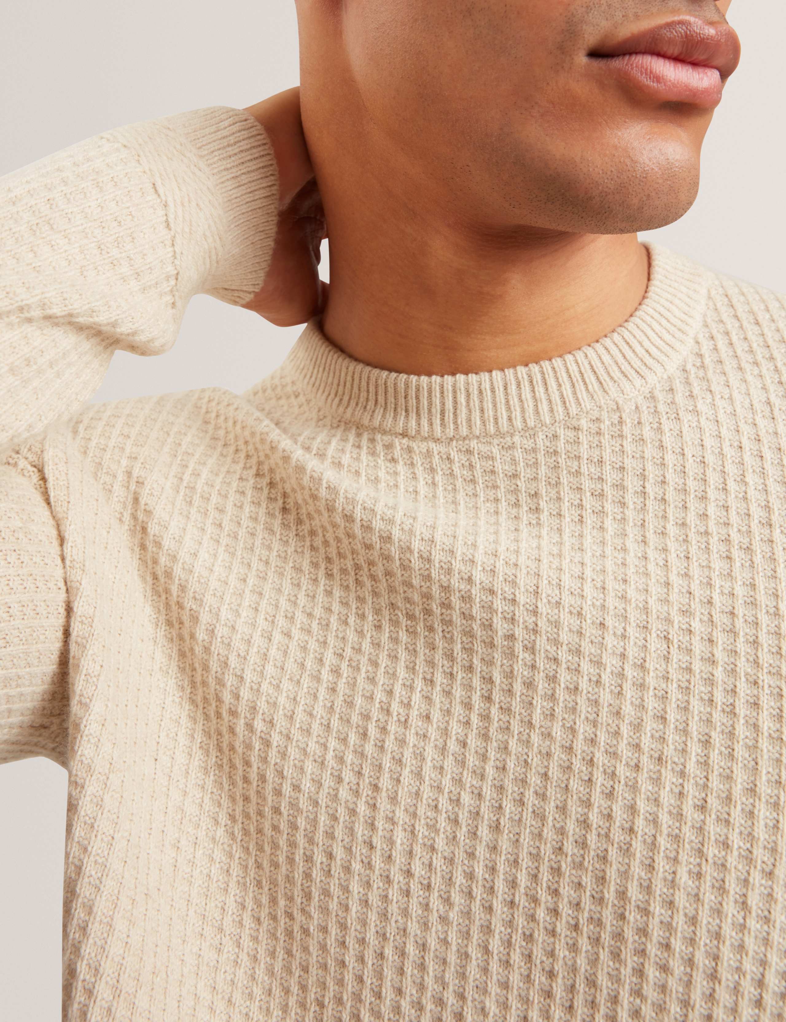 Cotton Blend Textured Crew Neck Jumper 5 of 6