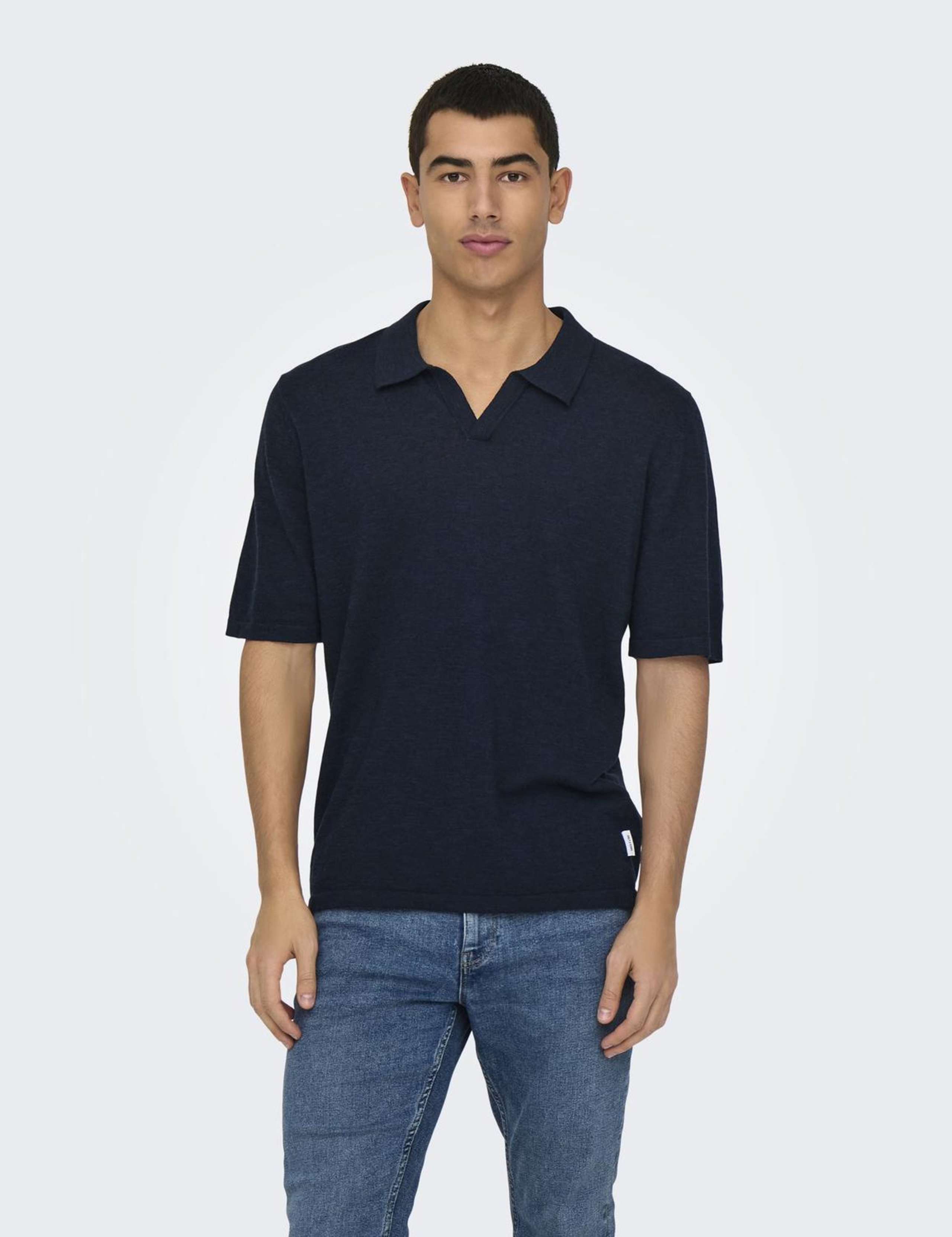 Linen Blend Knitted Polo Shirt 1 of 6