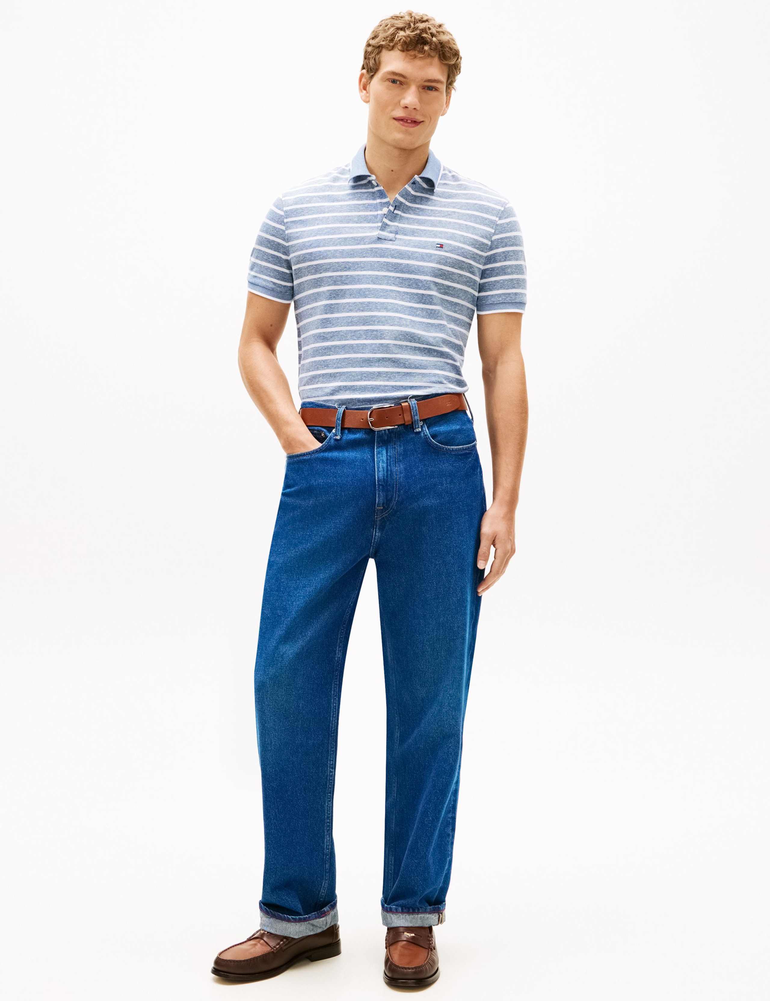 Cotton Rich Striped Polo Shirt with Linen 3 of 5
