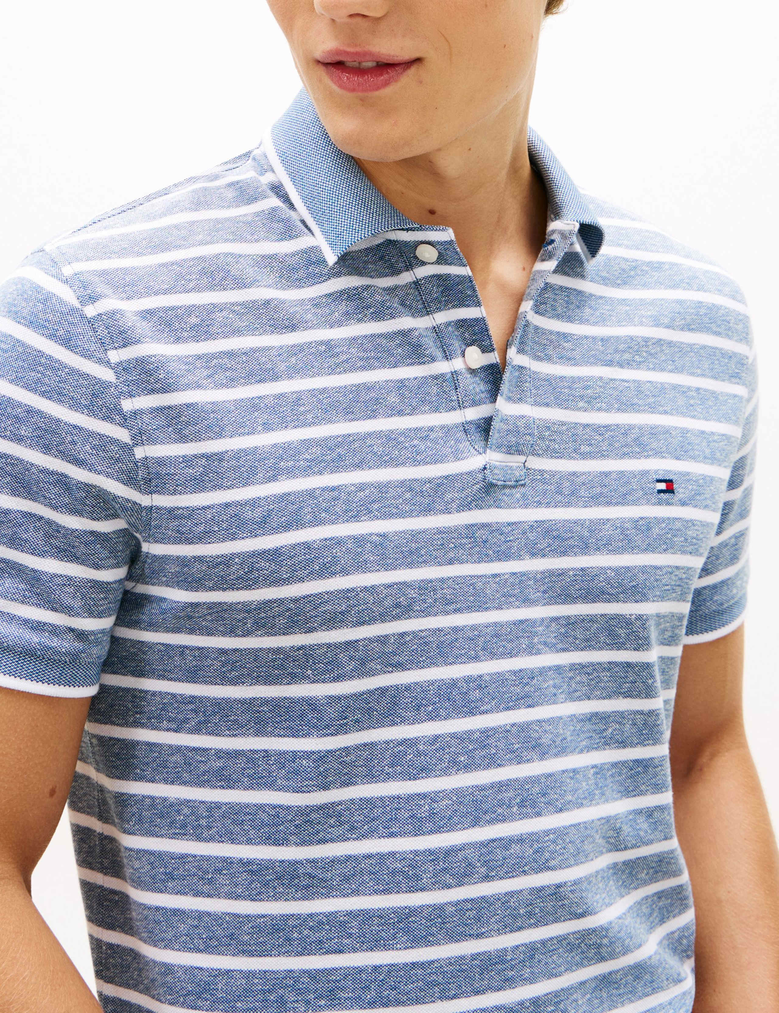 Cotton Rich Striped Polo Shirt with Linen 4 of 5