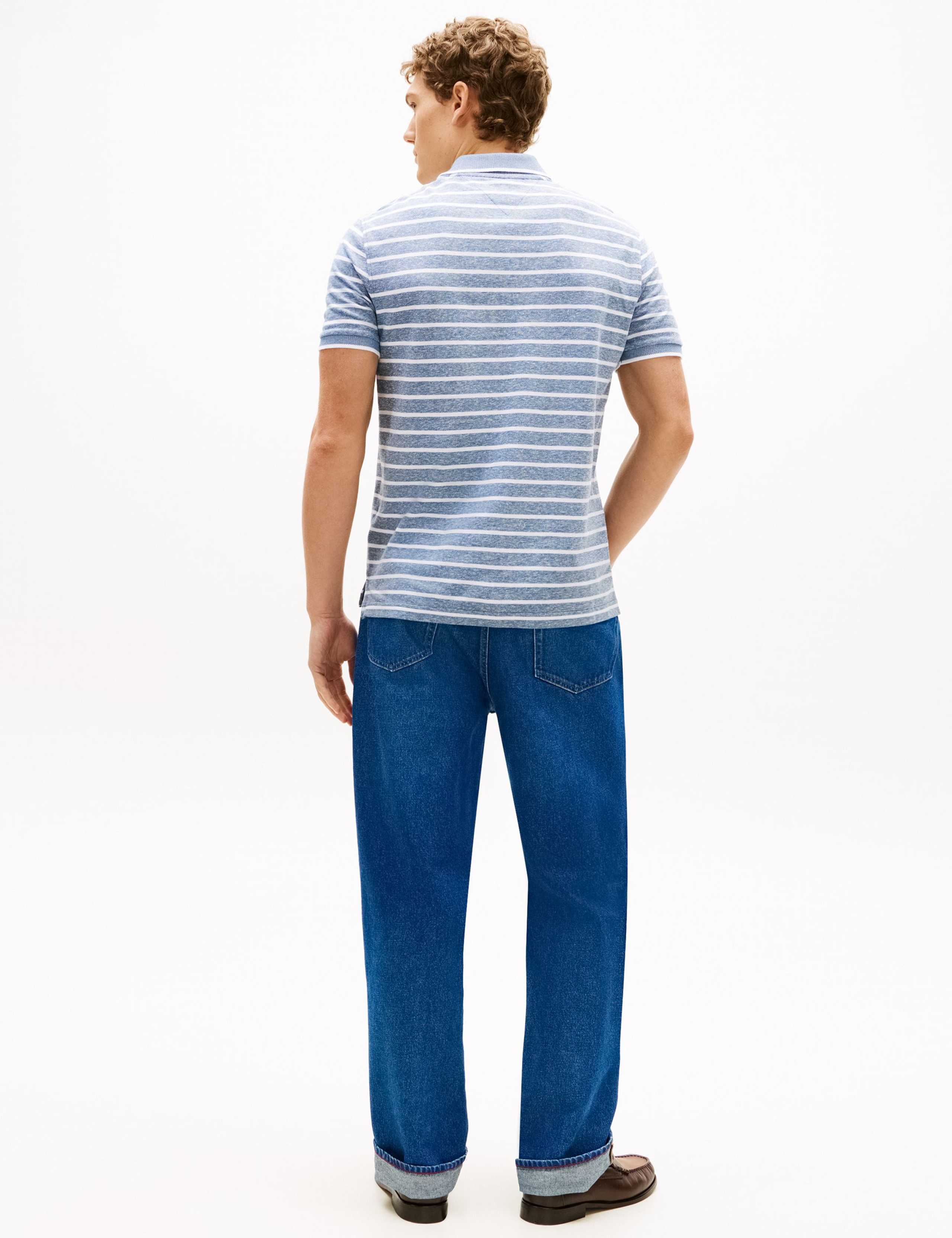 Cotton Rich Striped Polo Shirt with Linen 5 of 5