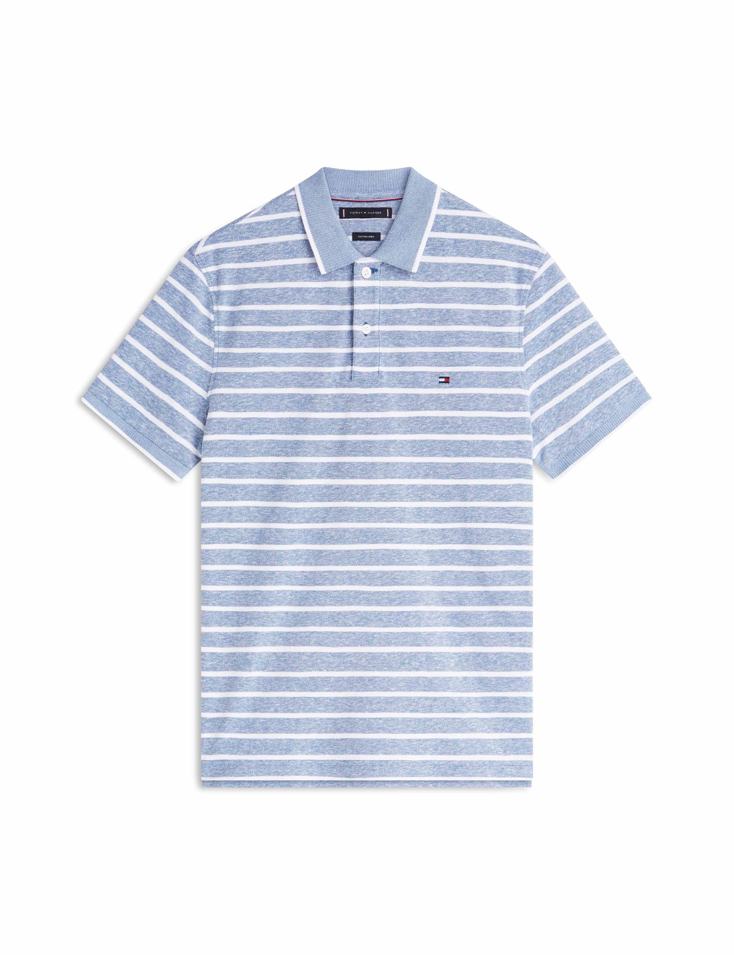 Cotton Rich Striped Polo Shirt with Linen 2 of 5