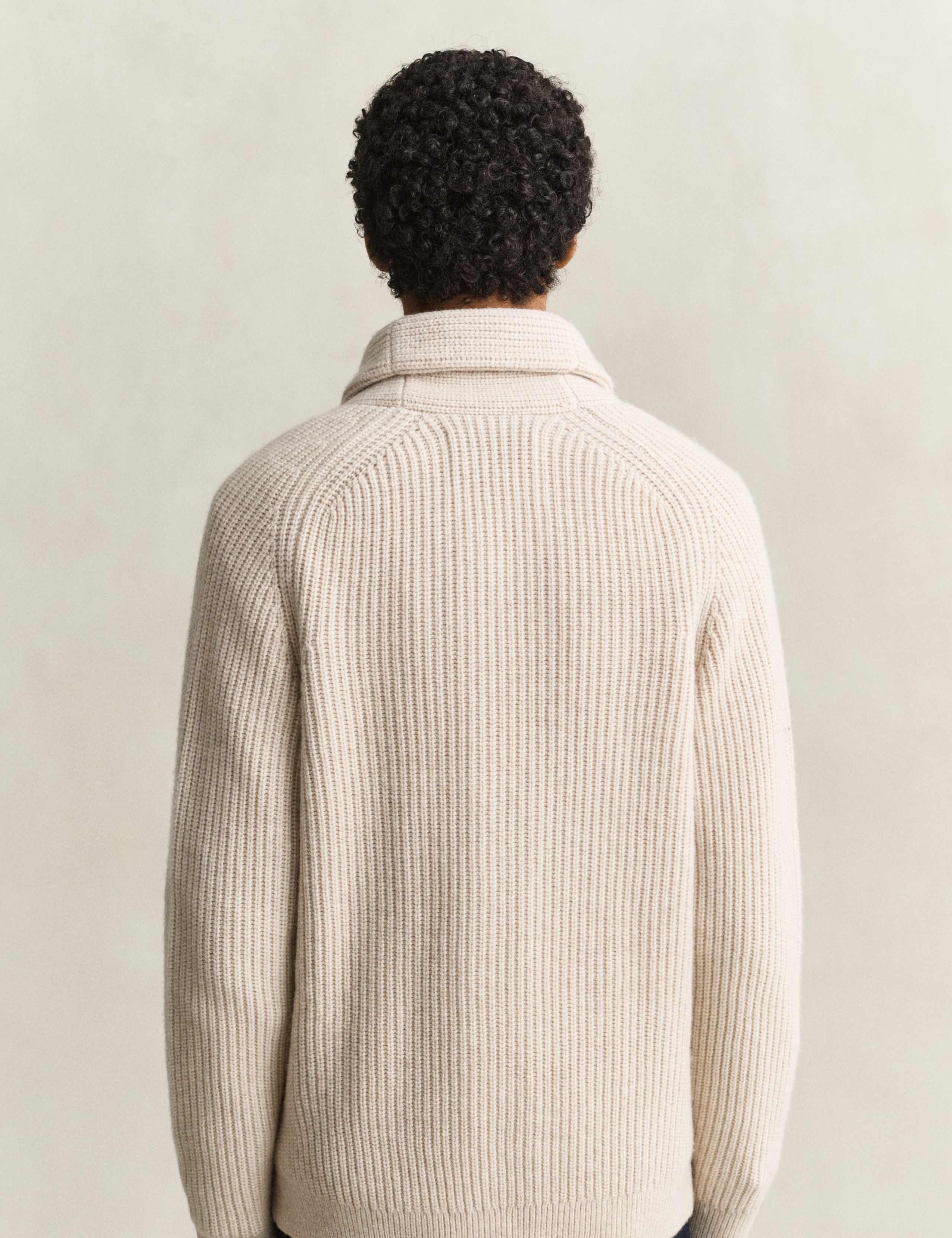 Lambswool Blend Ribbed Shawl Collar Cardigan 4 of 6