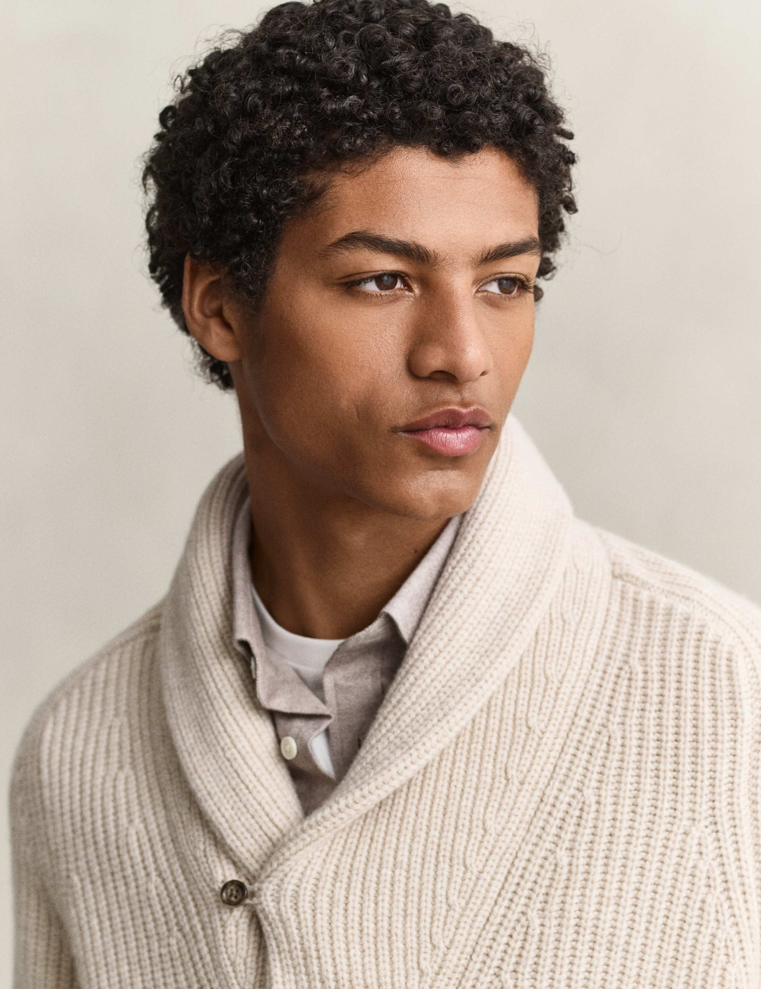 Lambswool Blend Ribbed Shawl Collar Cardigan 5 of 6