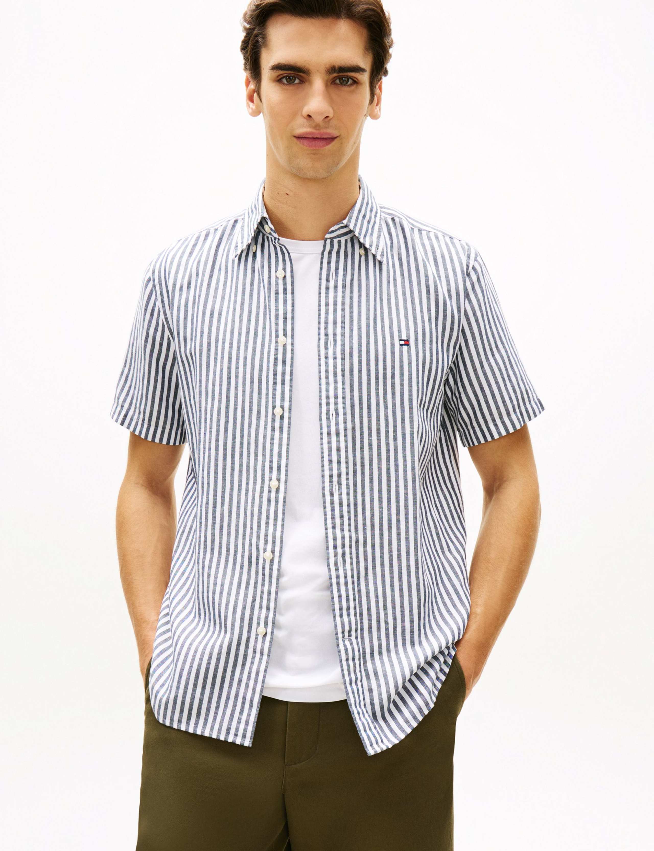 Regular Fit Linen Blend Striped Shirt 1 of 4