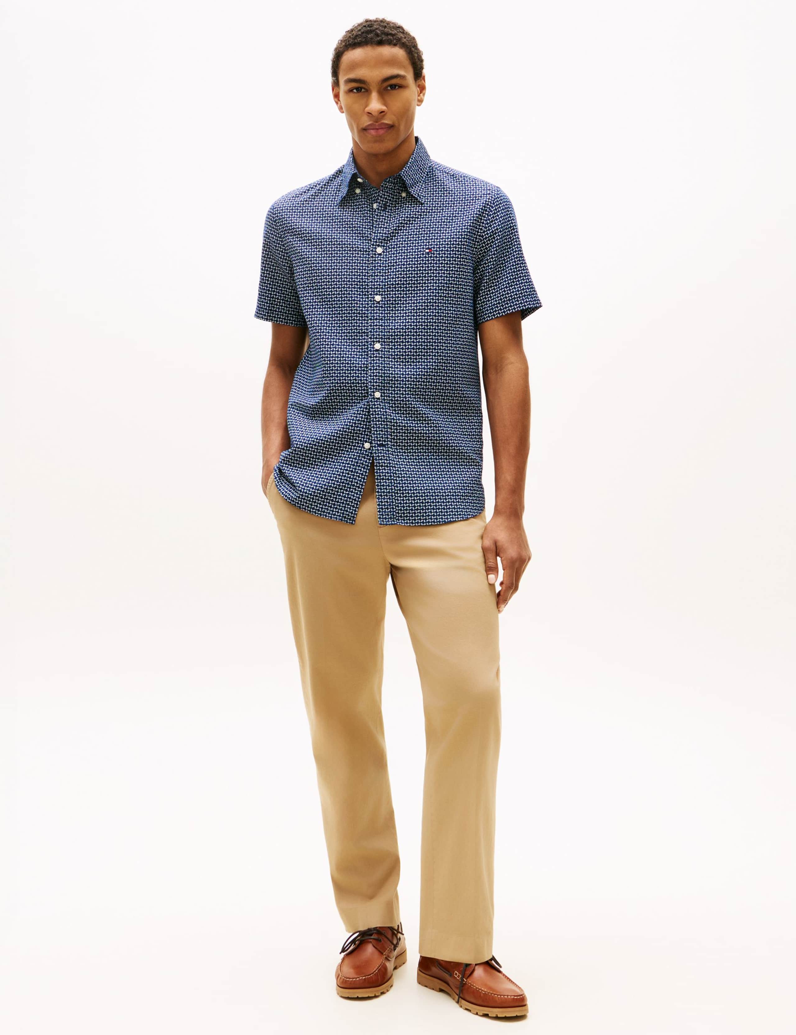 Regular Fit Linen Blend Geometric Shirt 3 of 5