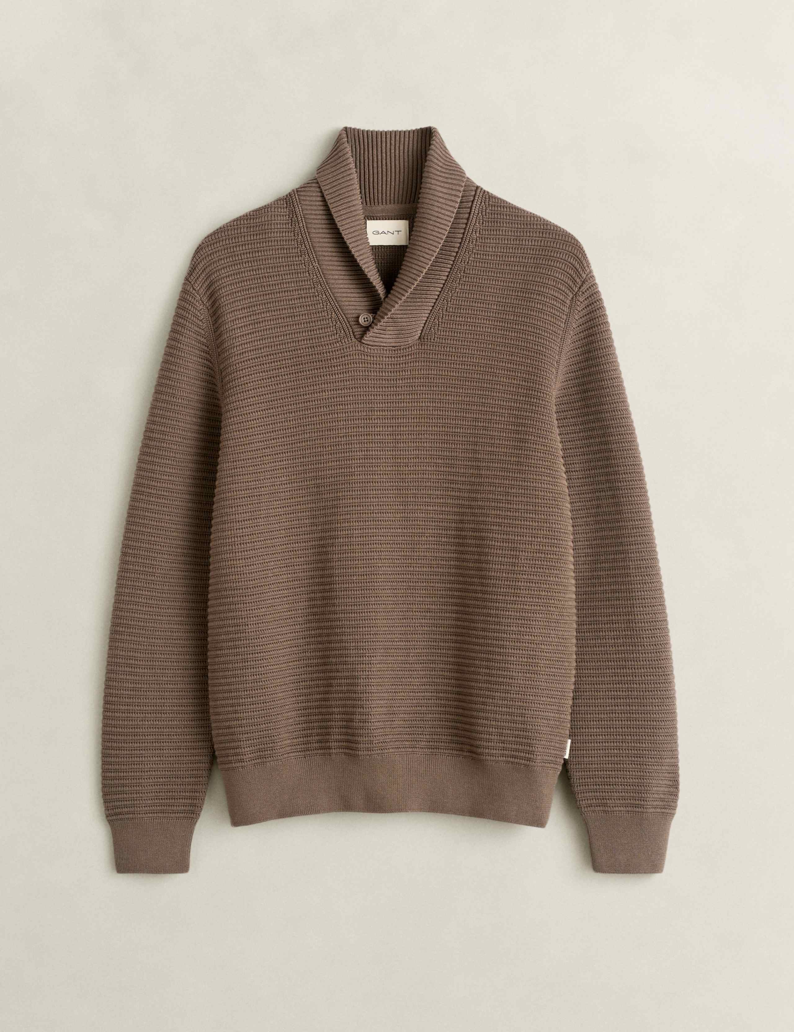 Cotton Rich Textured Shawl Collar Jumper 1 of 2