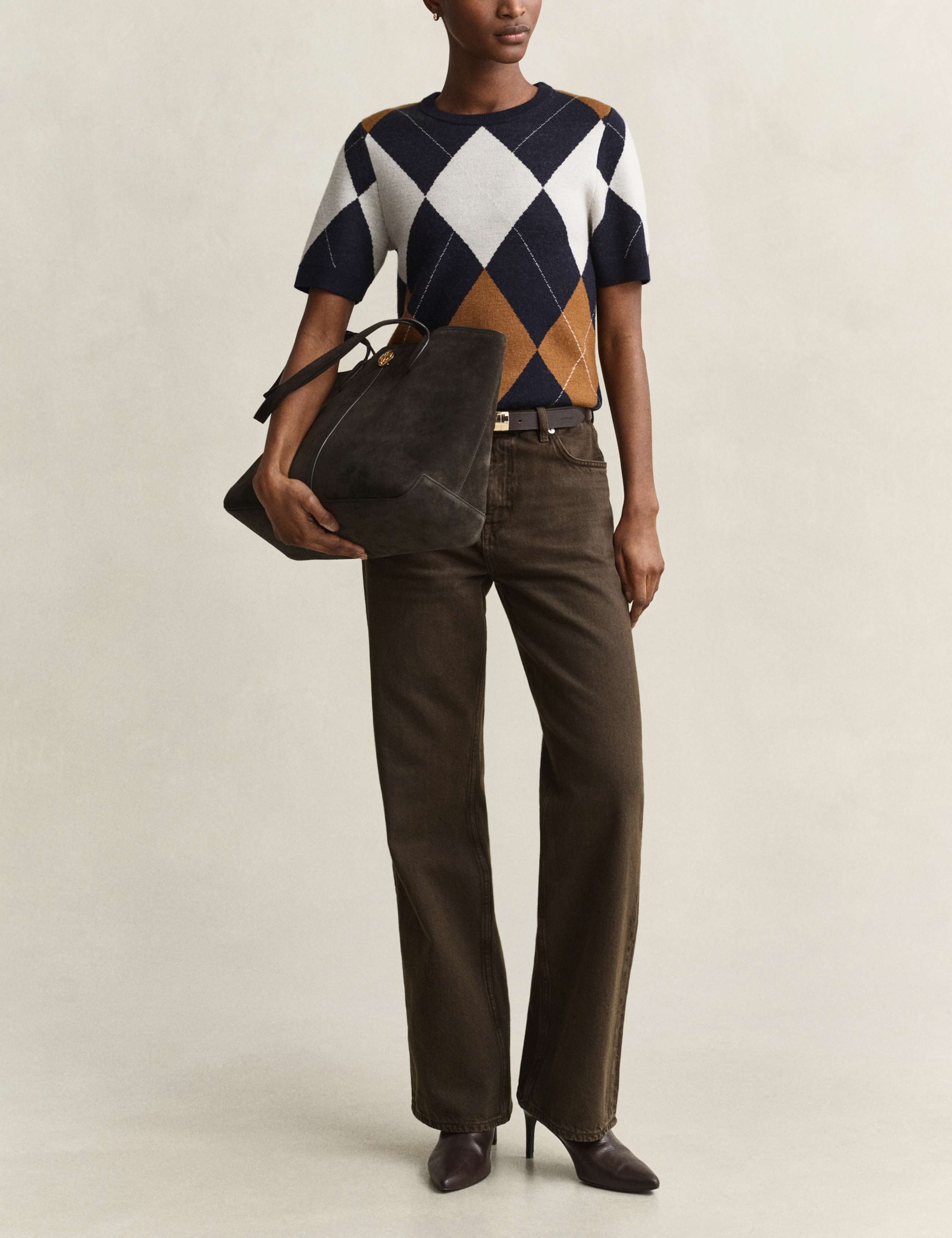 Pure Merino Wool Argyle Knitted Top 3 of 6