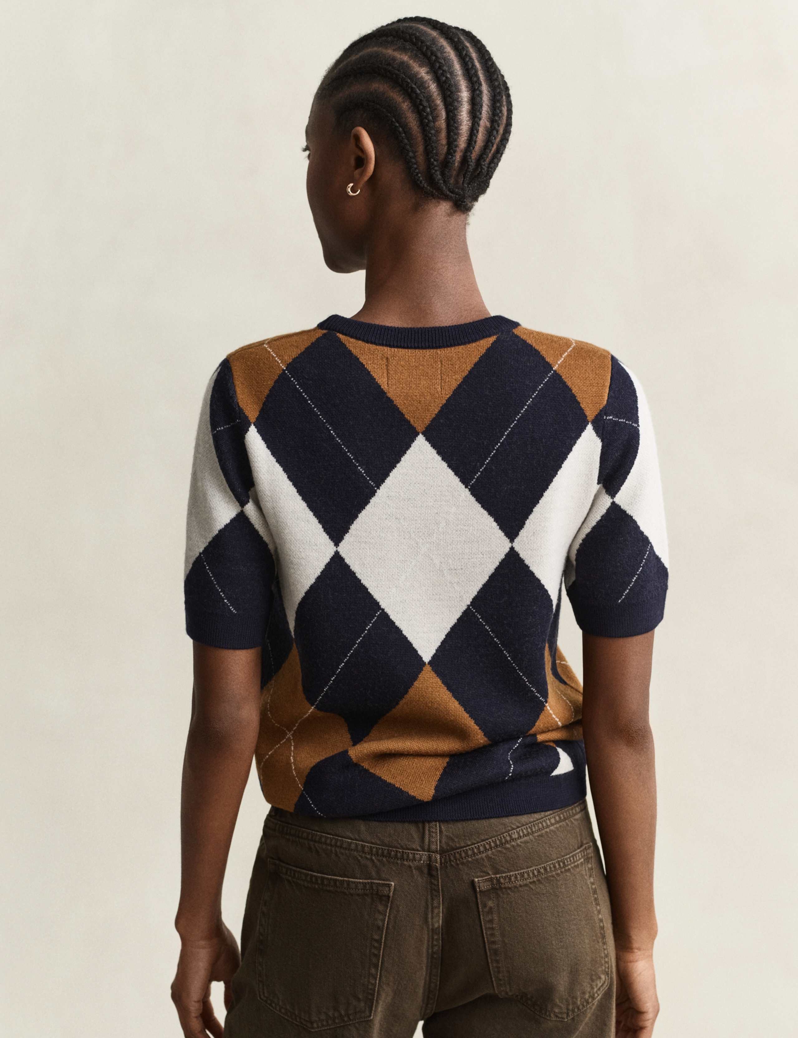 Pure Merino Wool Argyle Knitted Top 4 of 6