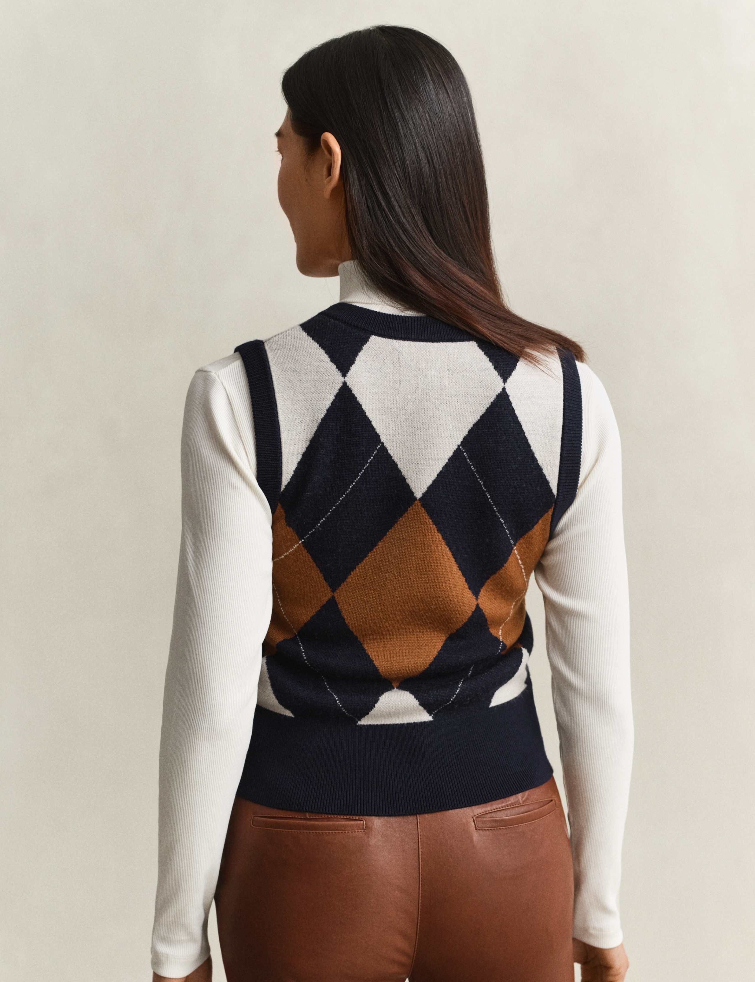 Pure Merino Wool Argyle Knitted Vest 4 of 5