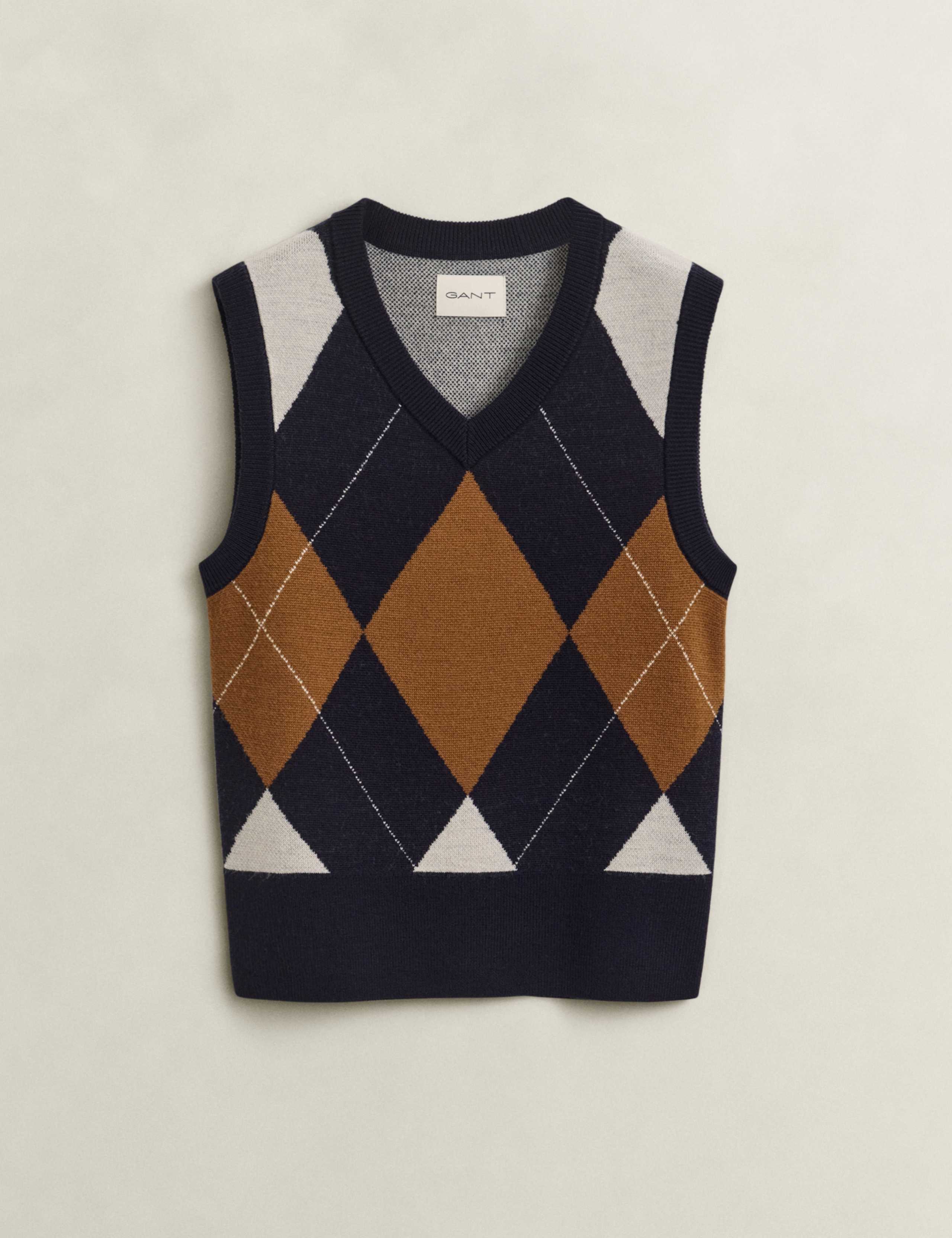 Pure Merino Wool Argyle Knitted Vest 2 of 5