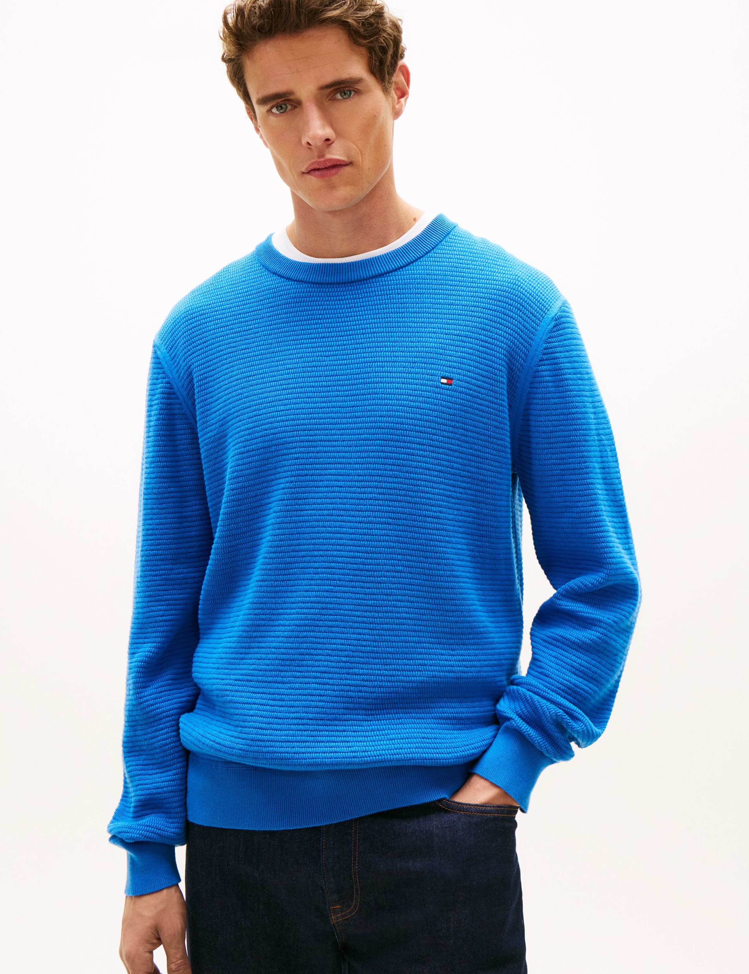 Pure Cotton Textured Crew Neck Jumper 1 of 5
