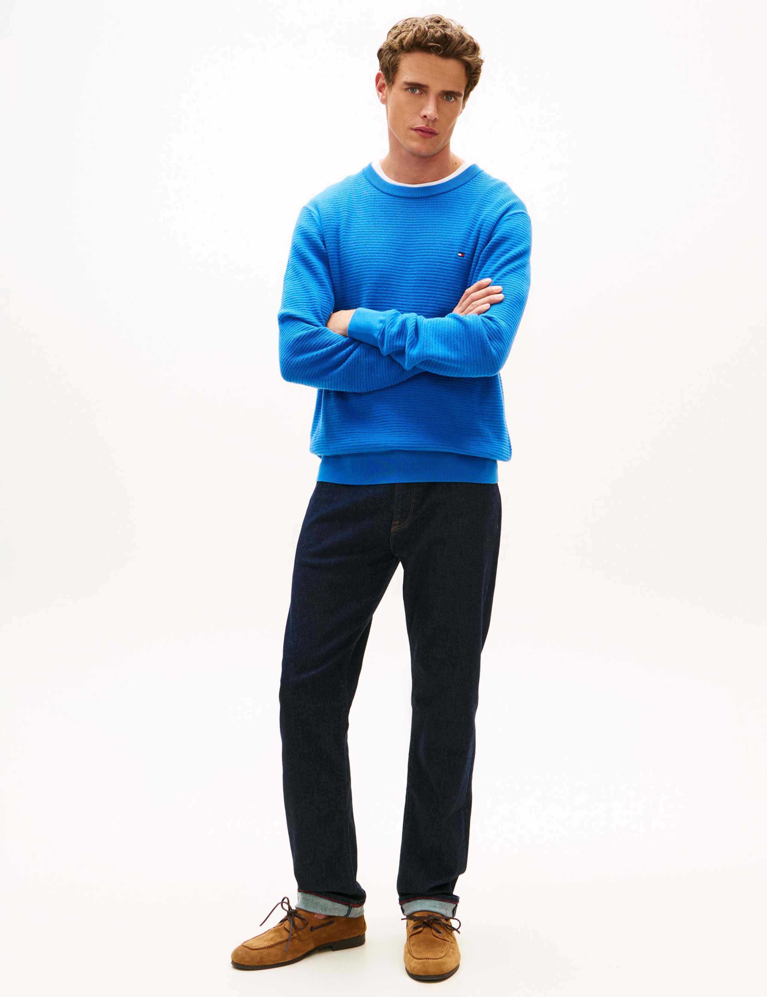 Pure Cotton Textured Crew Neck Jumper 3 of 5