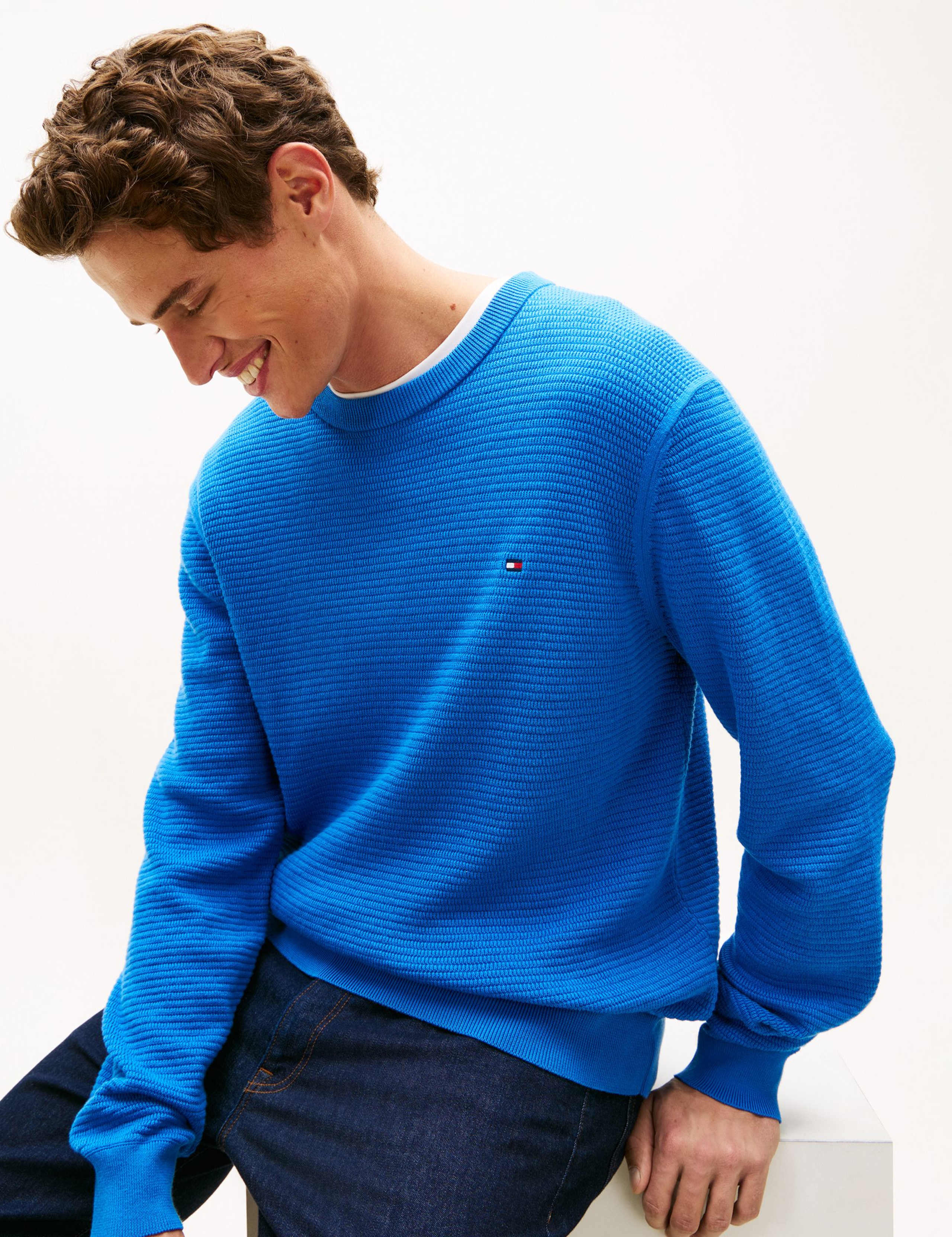 Pure Cotton Textured Crew Neck Jumper 5 of 5