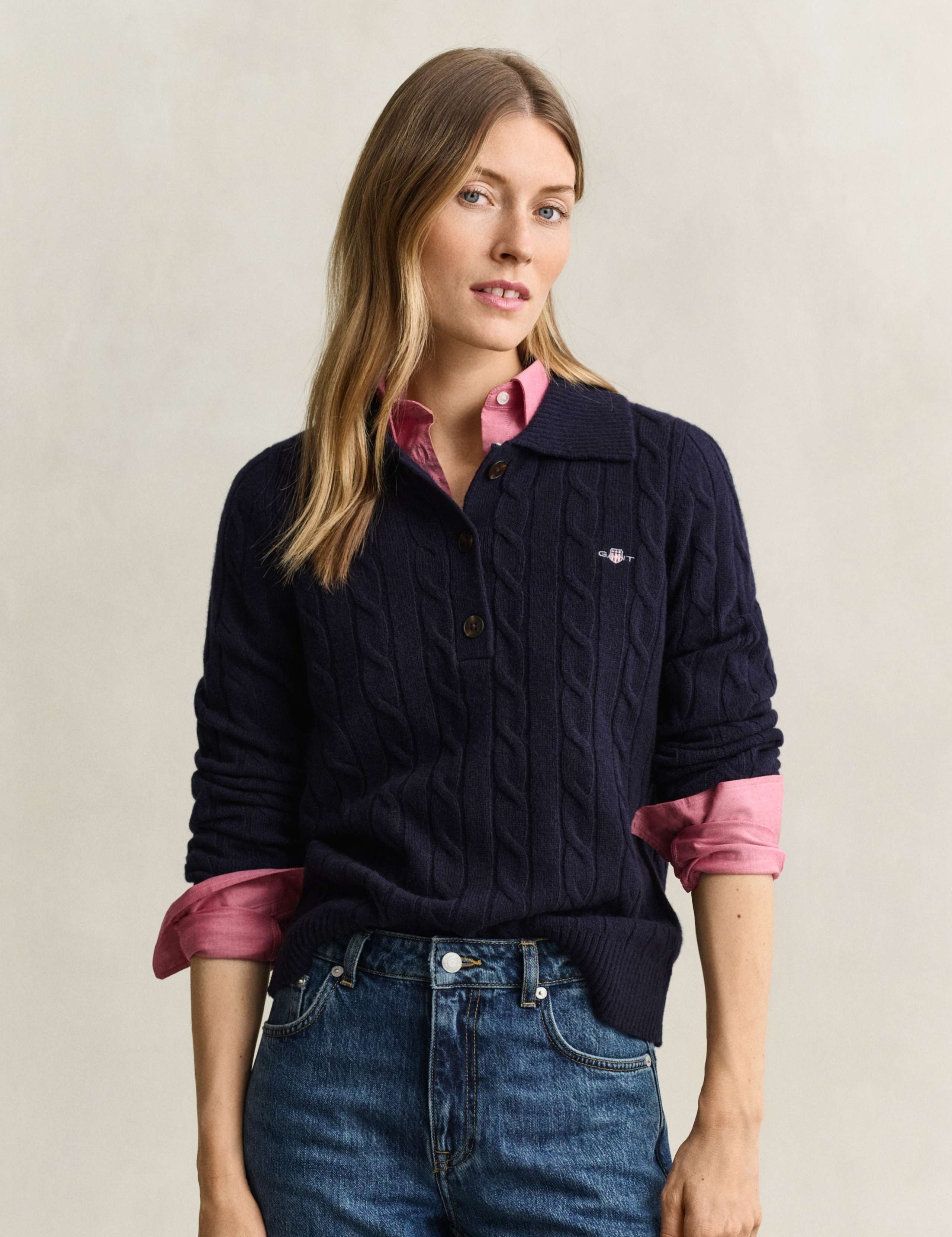 Pure Lambswool Textured Collared Knitted Top 1 of 4