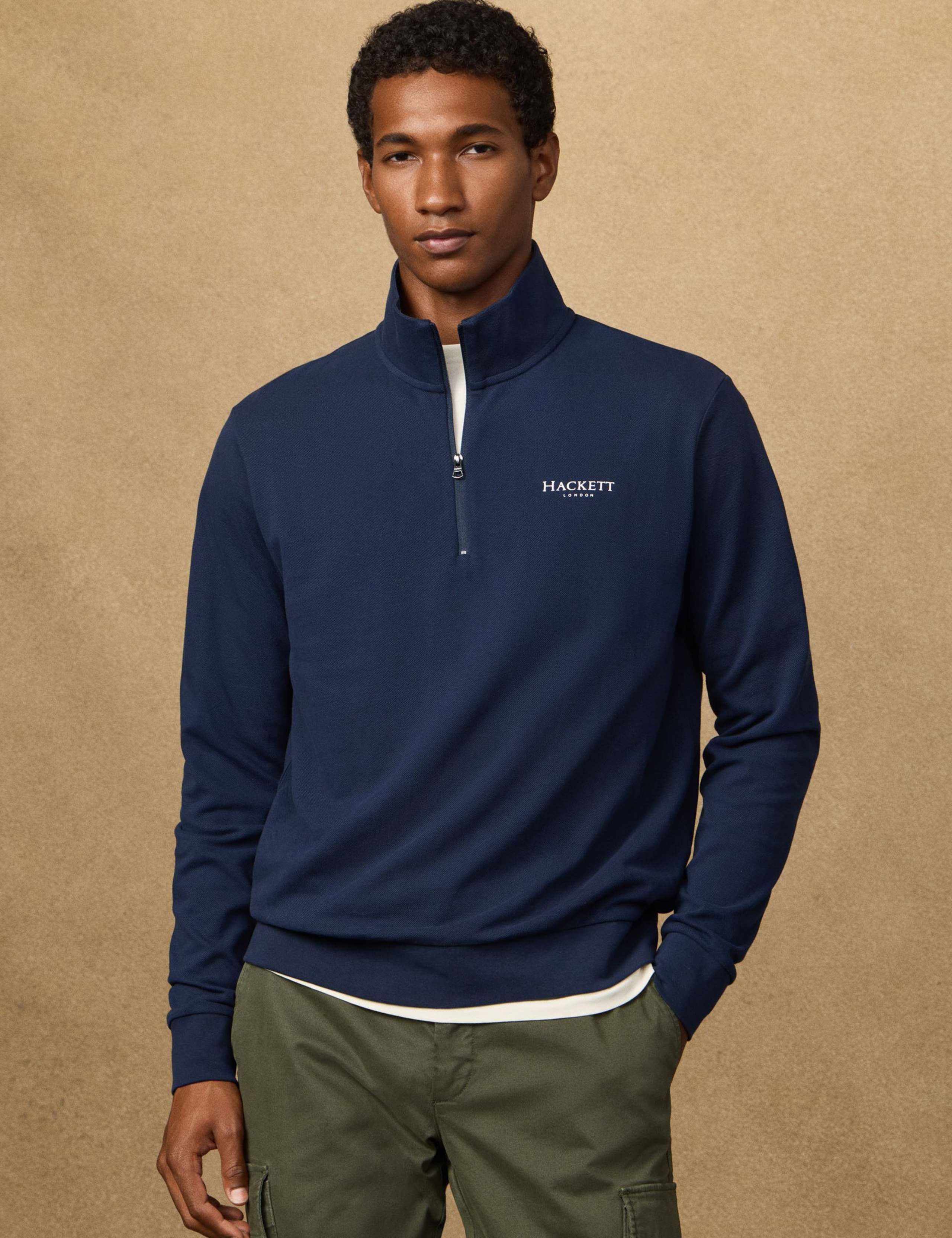 Pure Cotton Funnel Neck Half Zip Sweatshirt 1 of 9