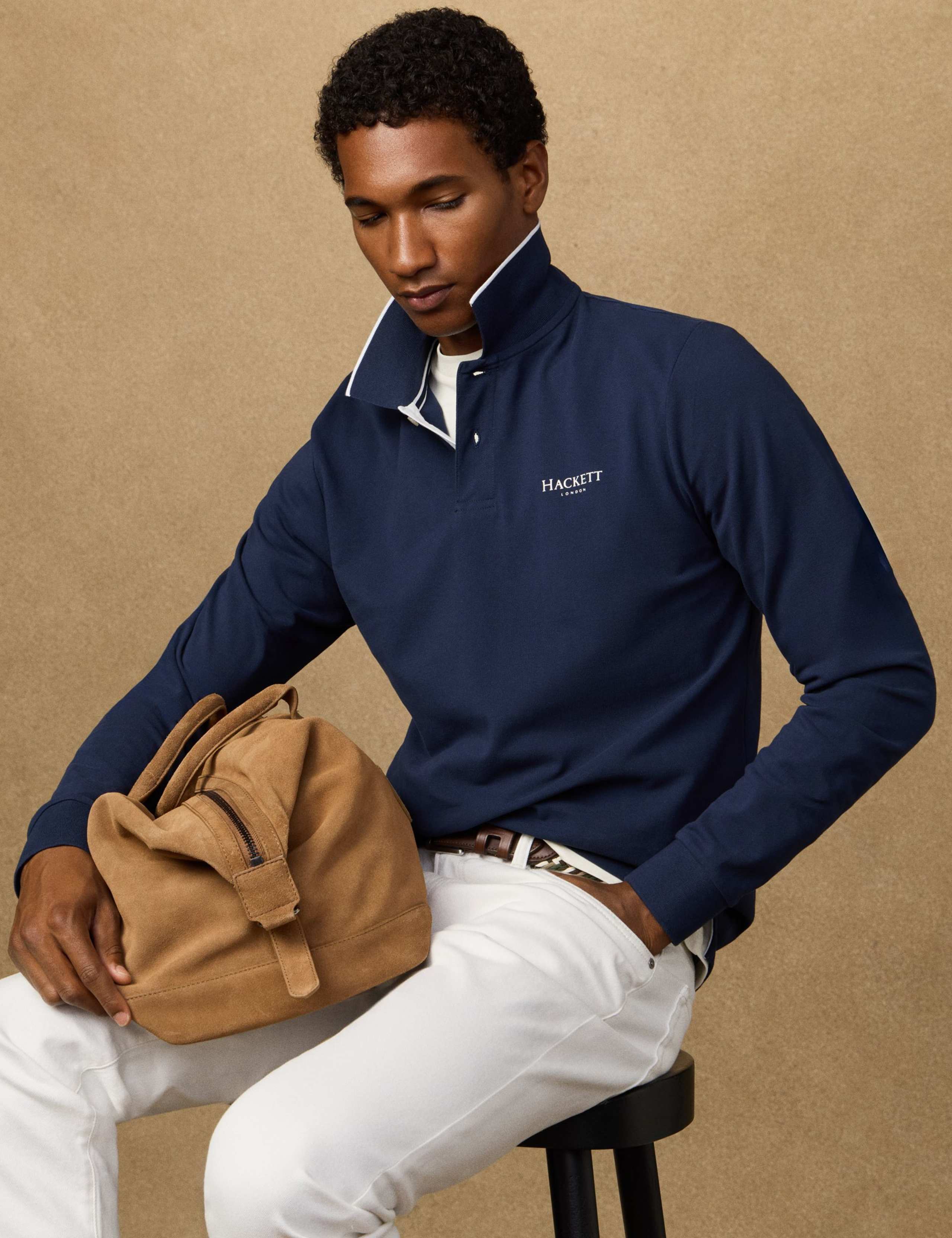 Pure Cotton Long Sleeve Polo Shirt 1 of 8