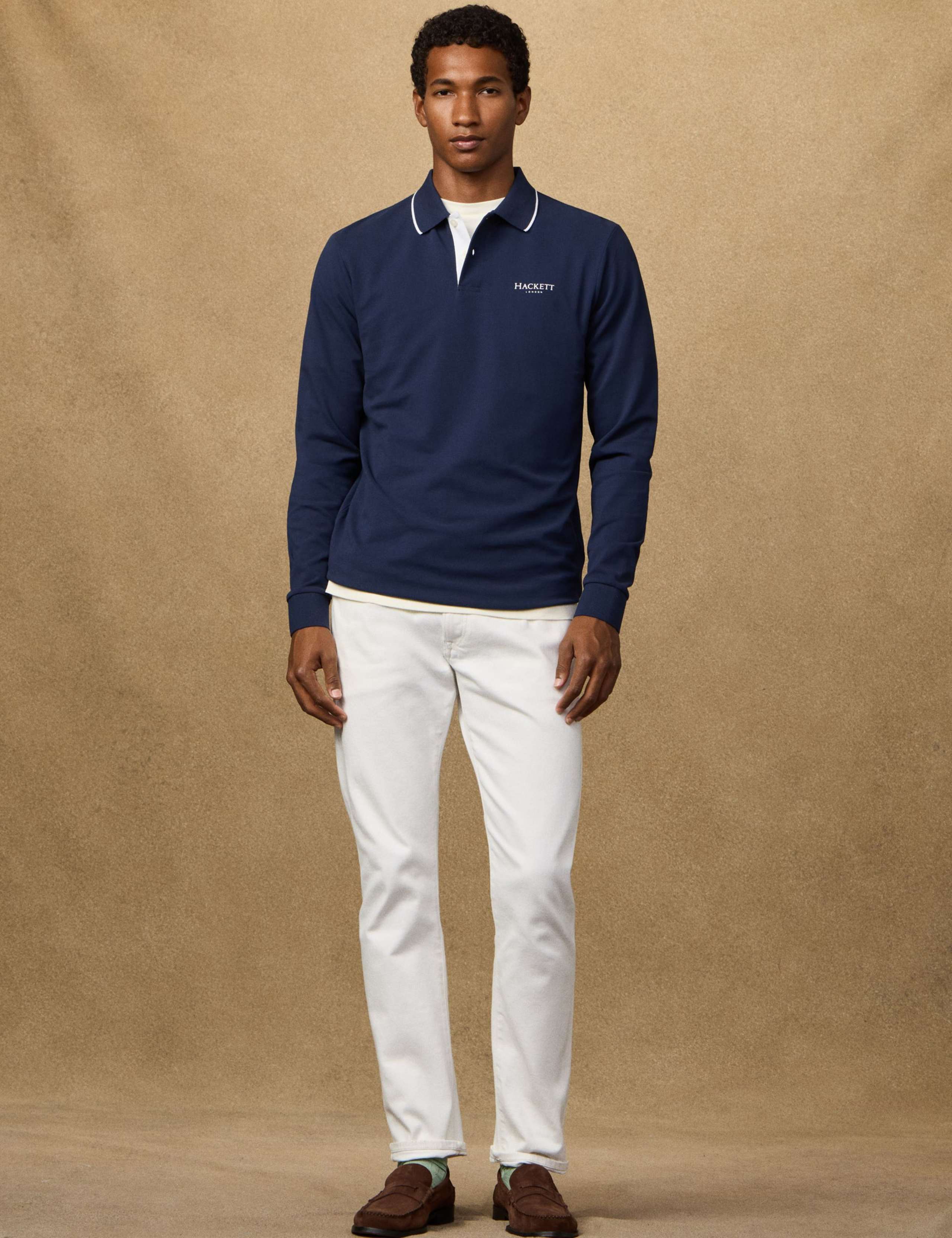 Pure Cotton Long Sleeve Polo Shirt 3 of 8