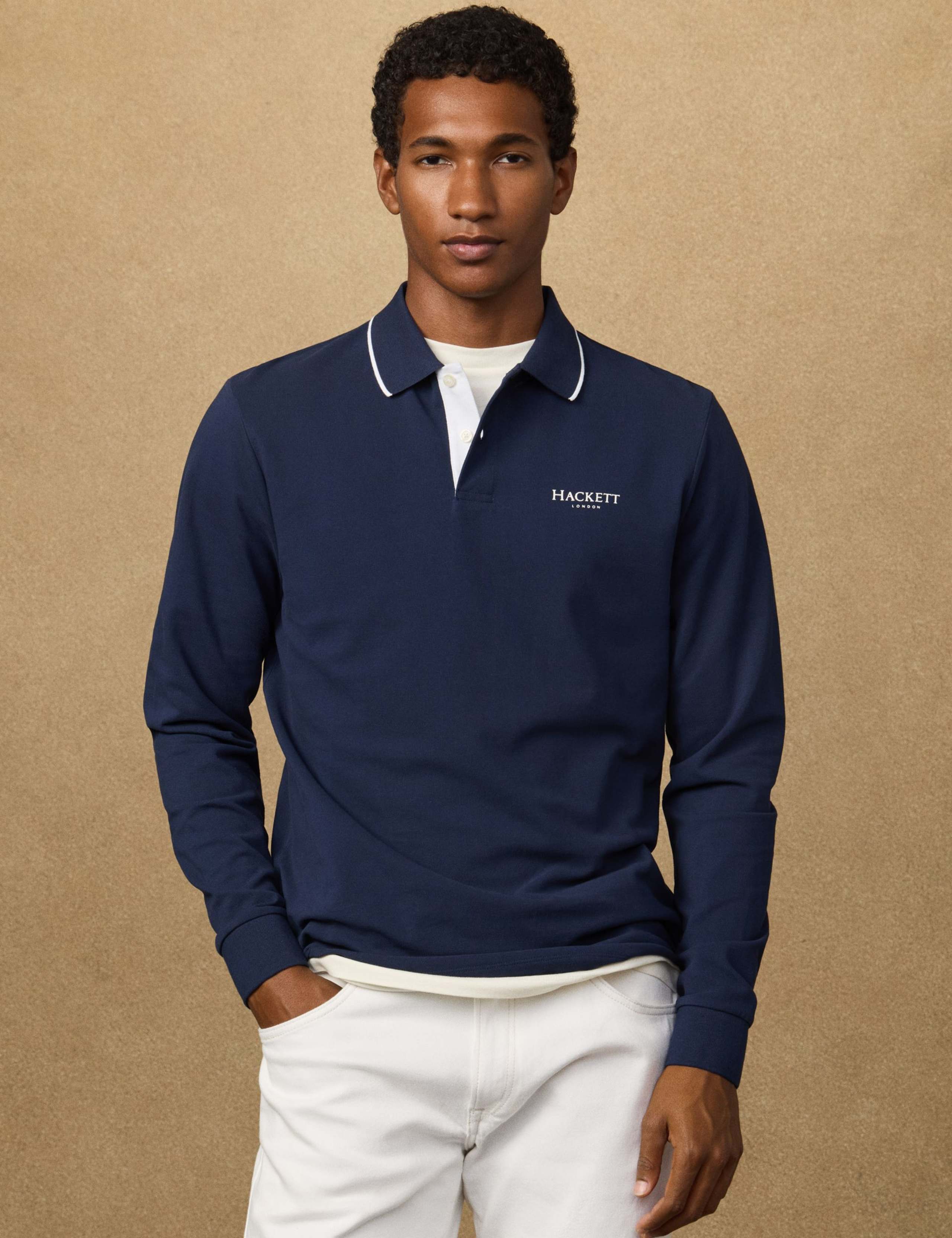 Pure Cotton Long Sleeve Polo Shirt 4 of 8