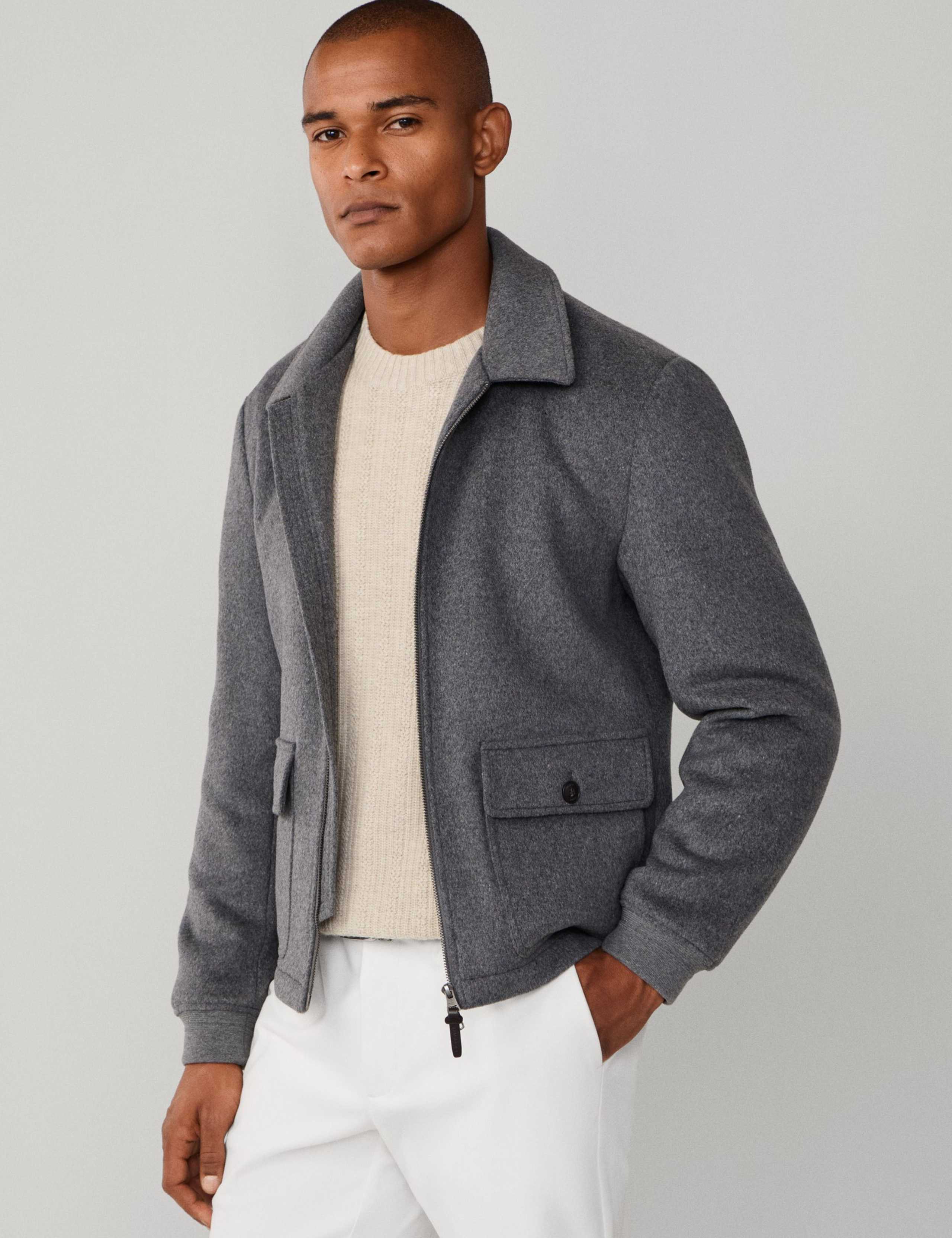 Wool Blend Blouson Bomber Jacket 4 of 10