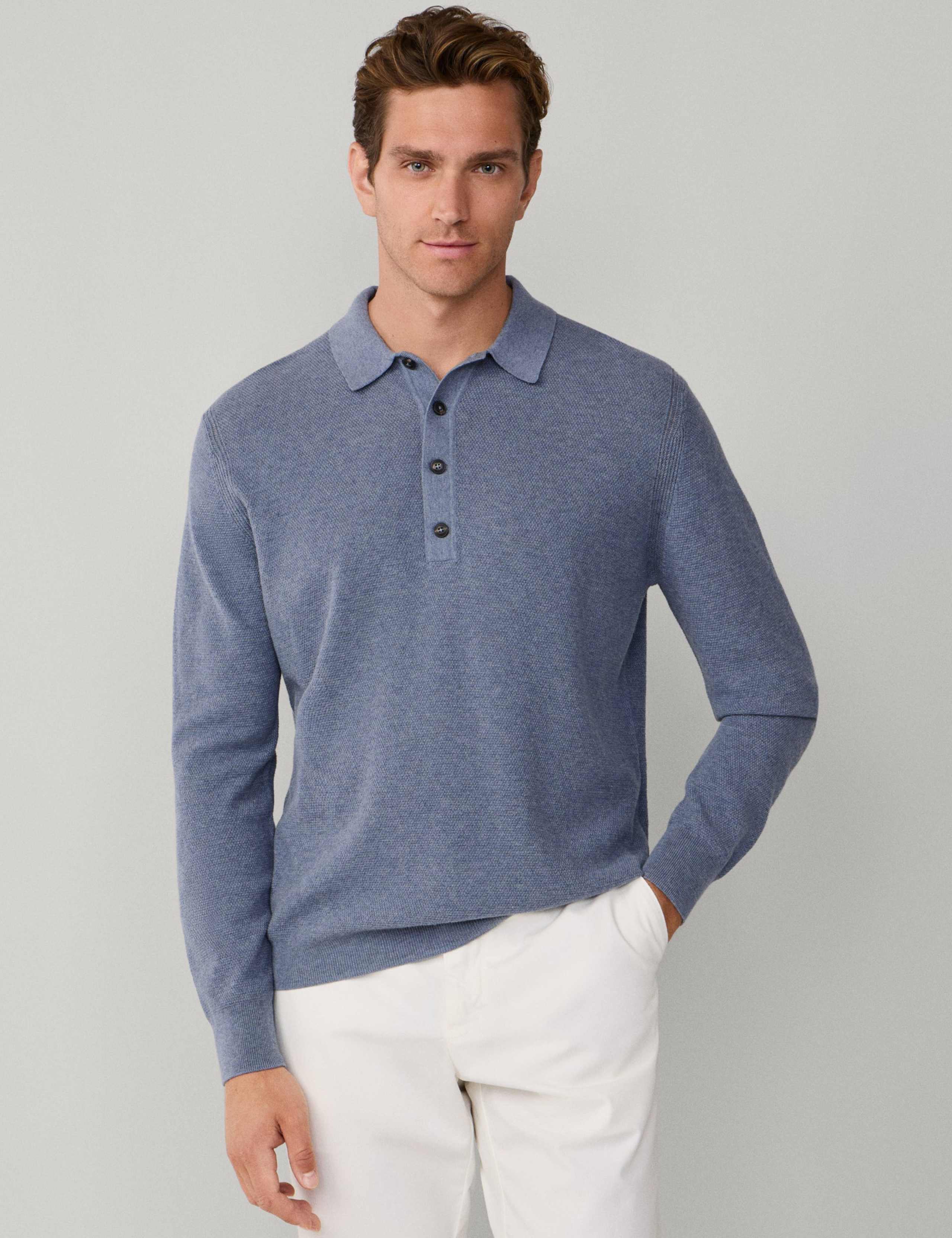 Merino Wool Rich Textured Knitted Polo Shirt 6 of 9