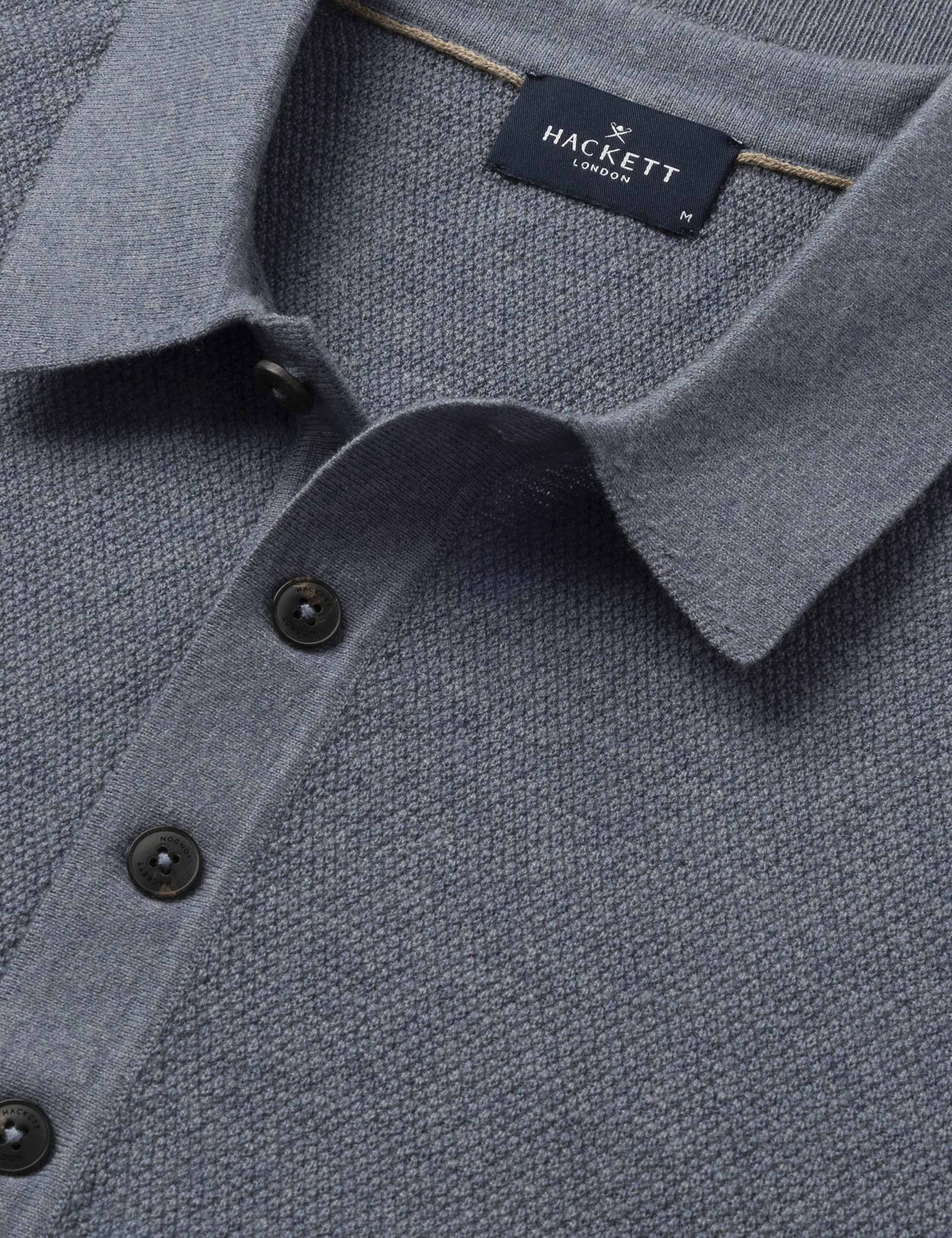 Merino Wool Rich Textured Knitted Polo Shirt 9 of 9