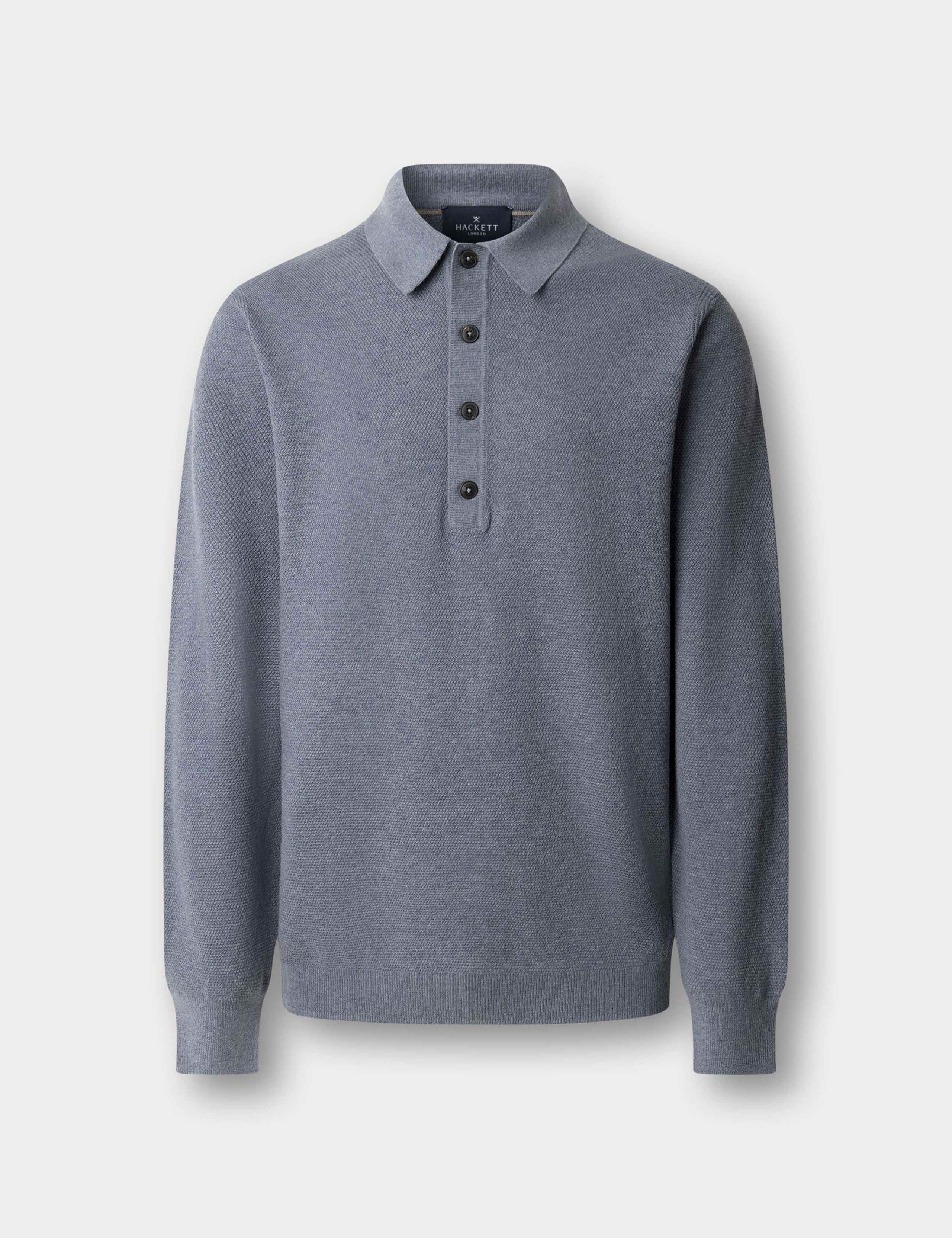 Merino Wool Rich Textured Knitted Polo Shirt 2 of 9