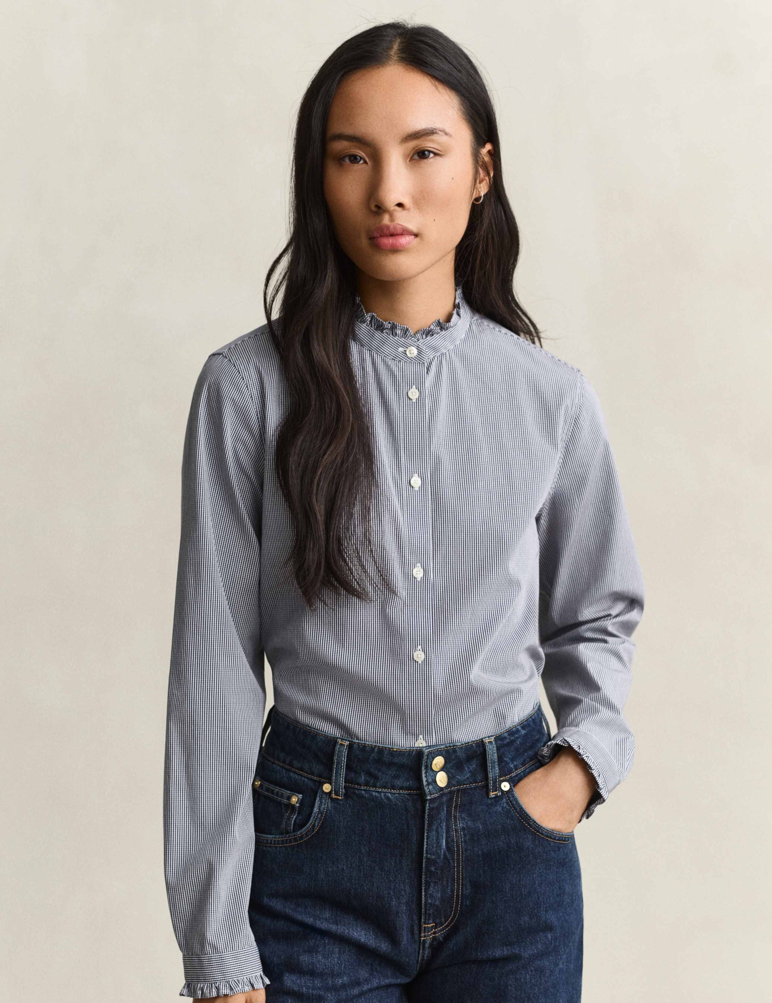 Regular Fit Frill Collar Poplin Blouse 1 of 7