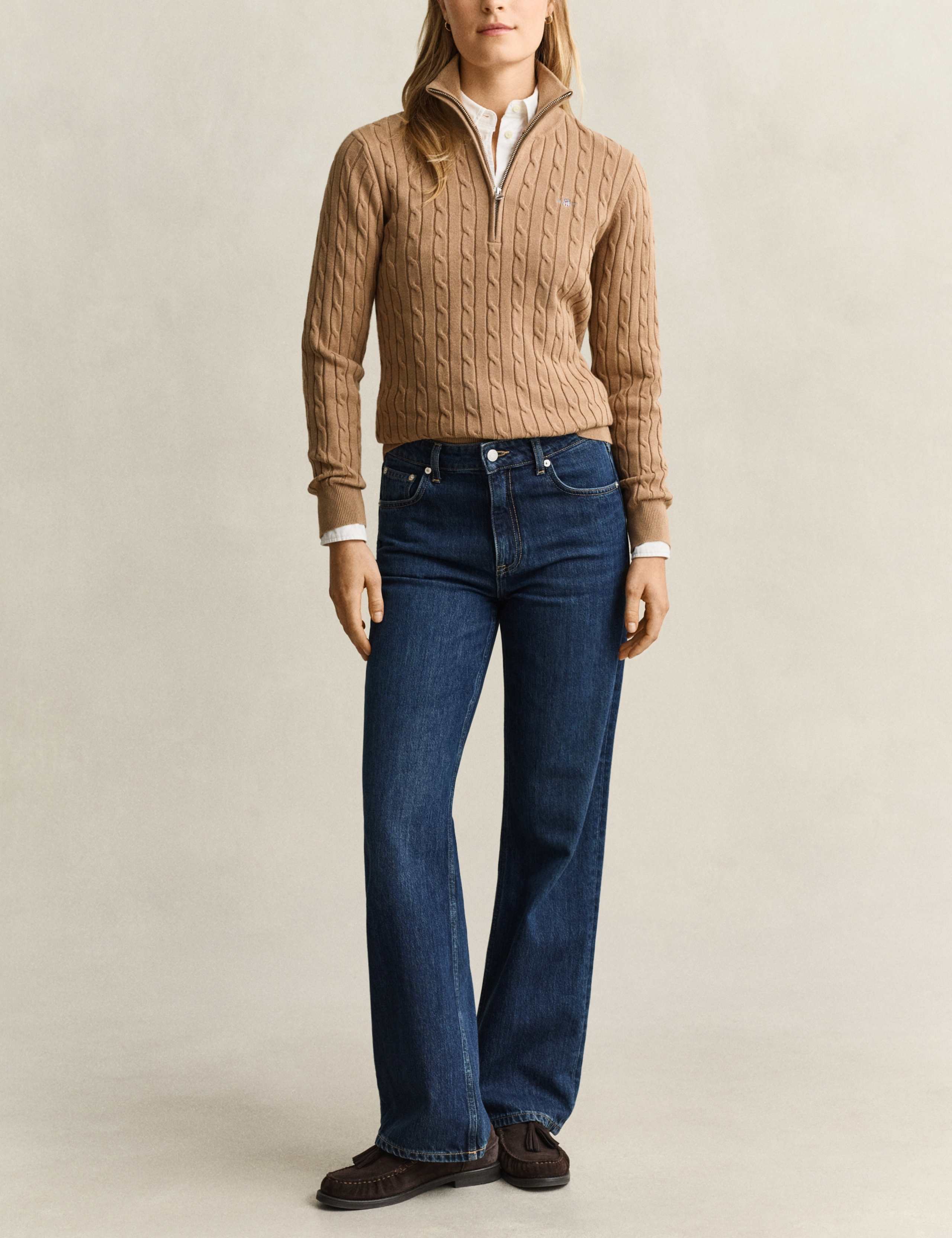Cotton Rich Textured Funnel Neck Half Zip Jumper 3 of 5