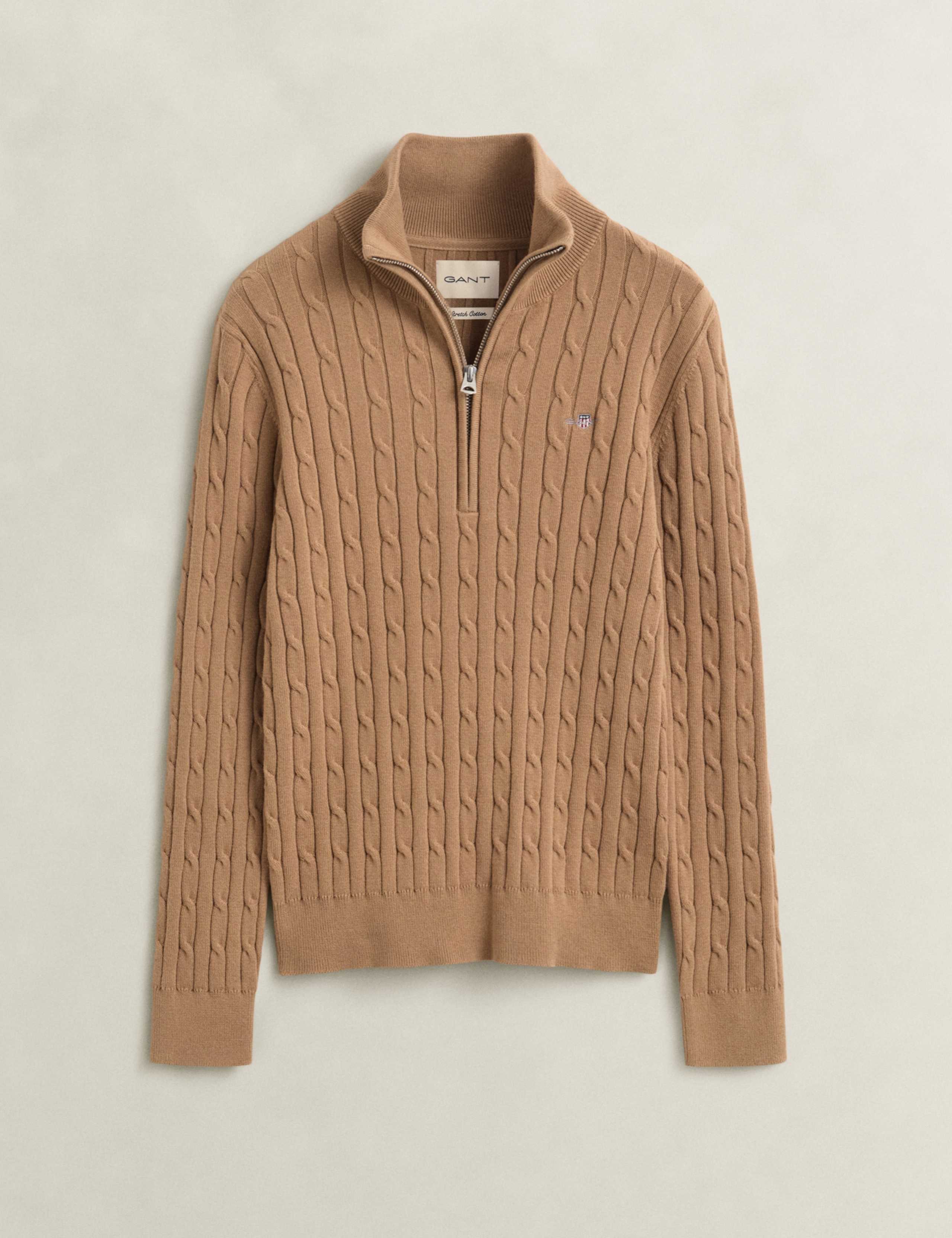 Cotton Rich Textured Funnel Neck Half Zip Jumper 2 of 5