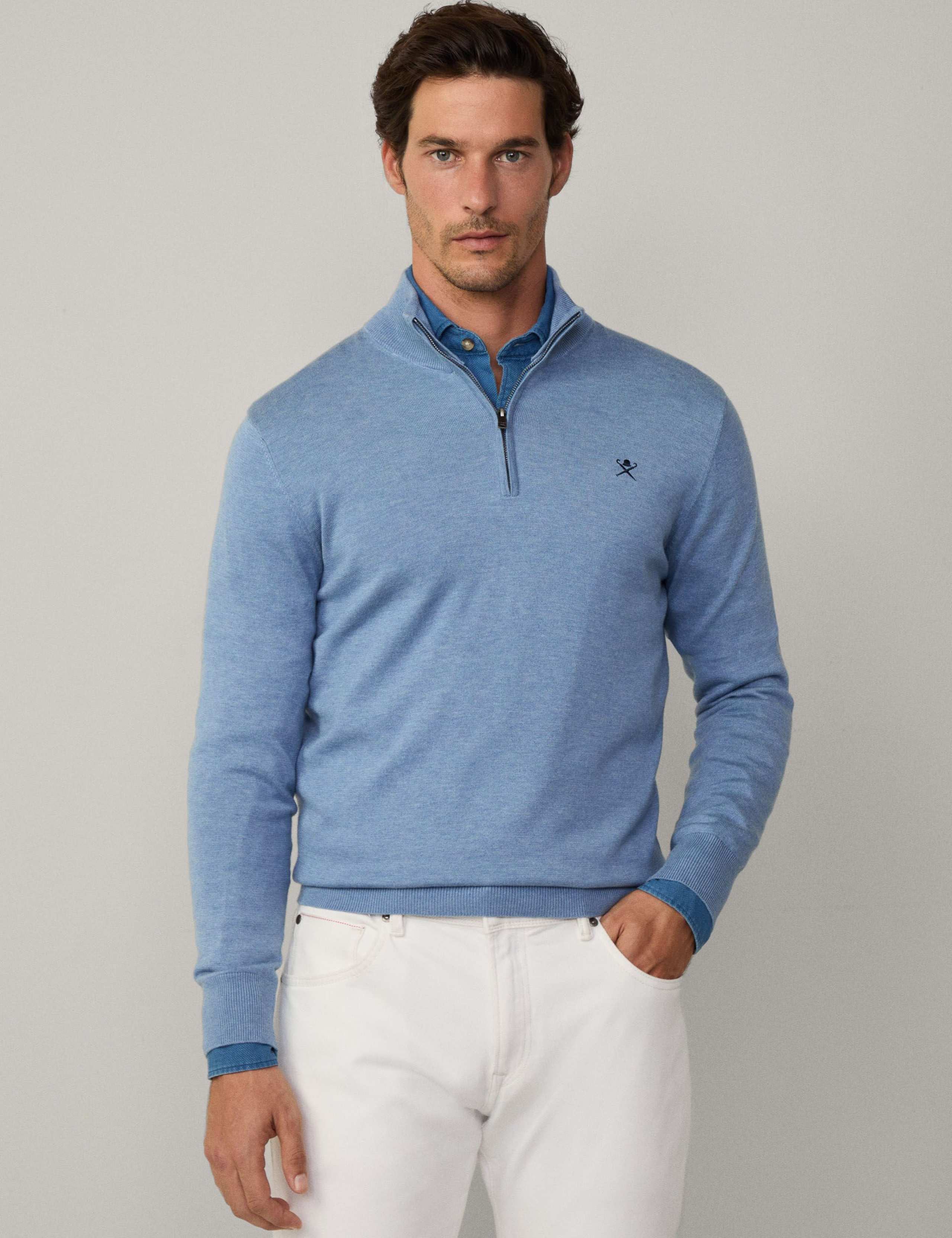 Cotton Rich Half Zip Sweatshirt with Silk 4 of 6