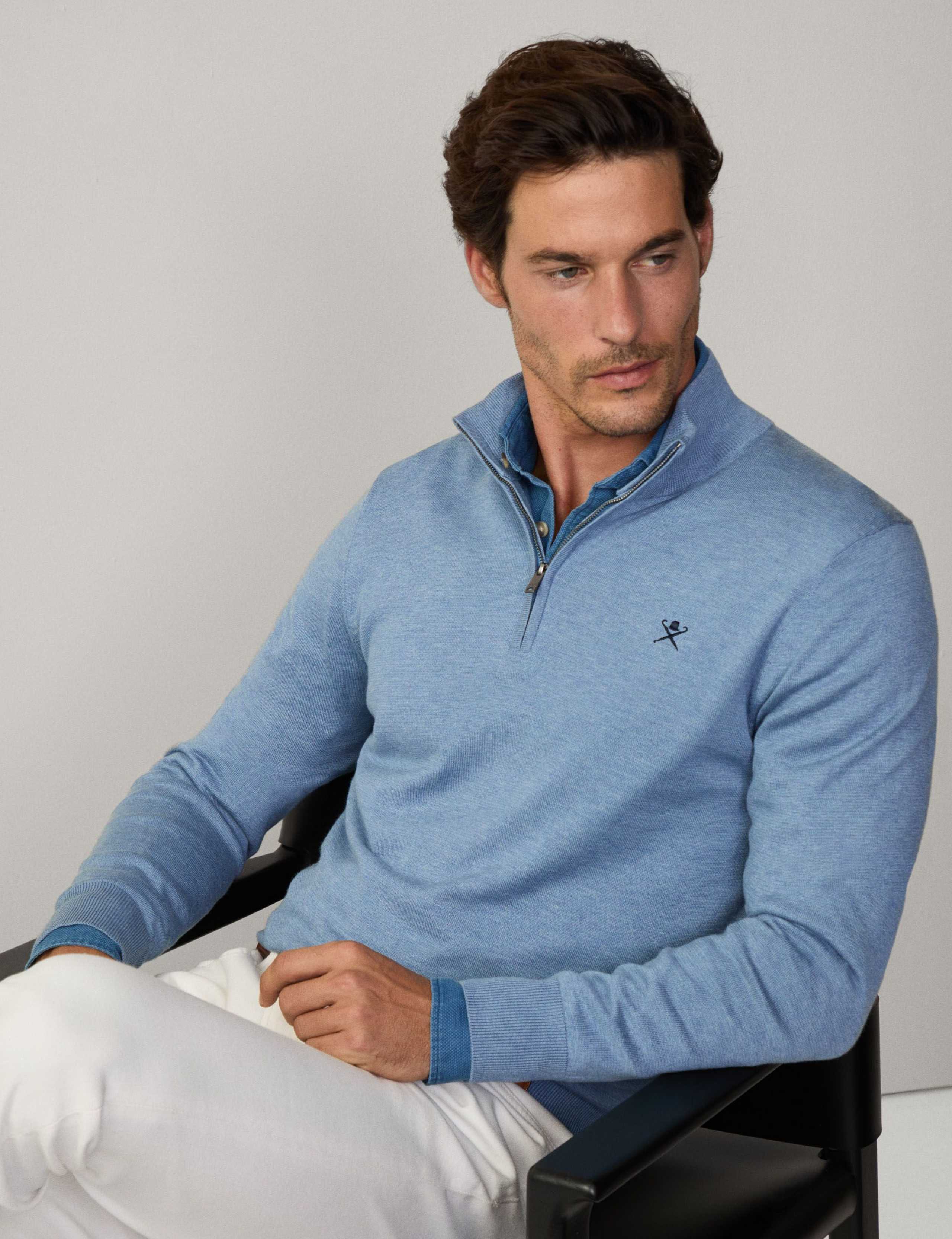 Cotton Rich Half Zip Sweatshirt with Silk 5 of 6