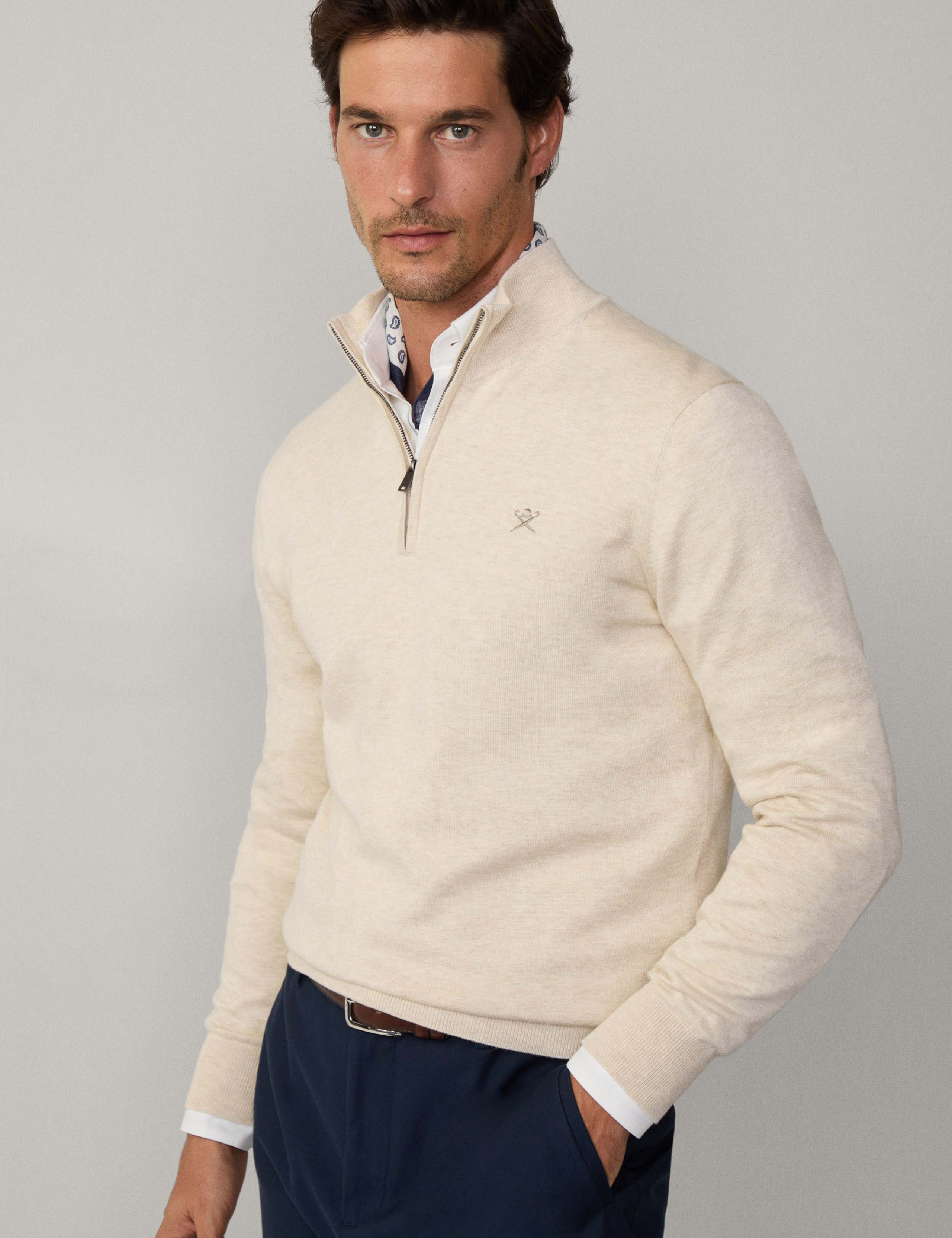 Cotton Rich Half Zip Sweatshirt with Silk 4 of 6