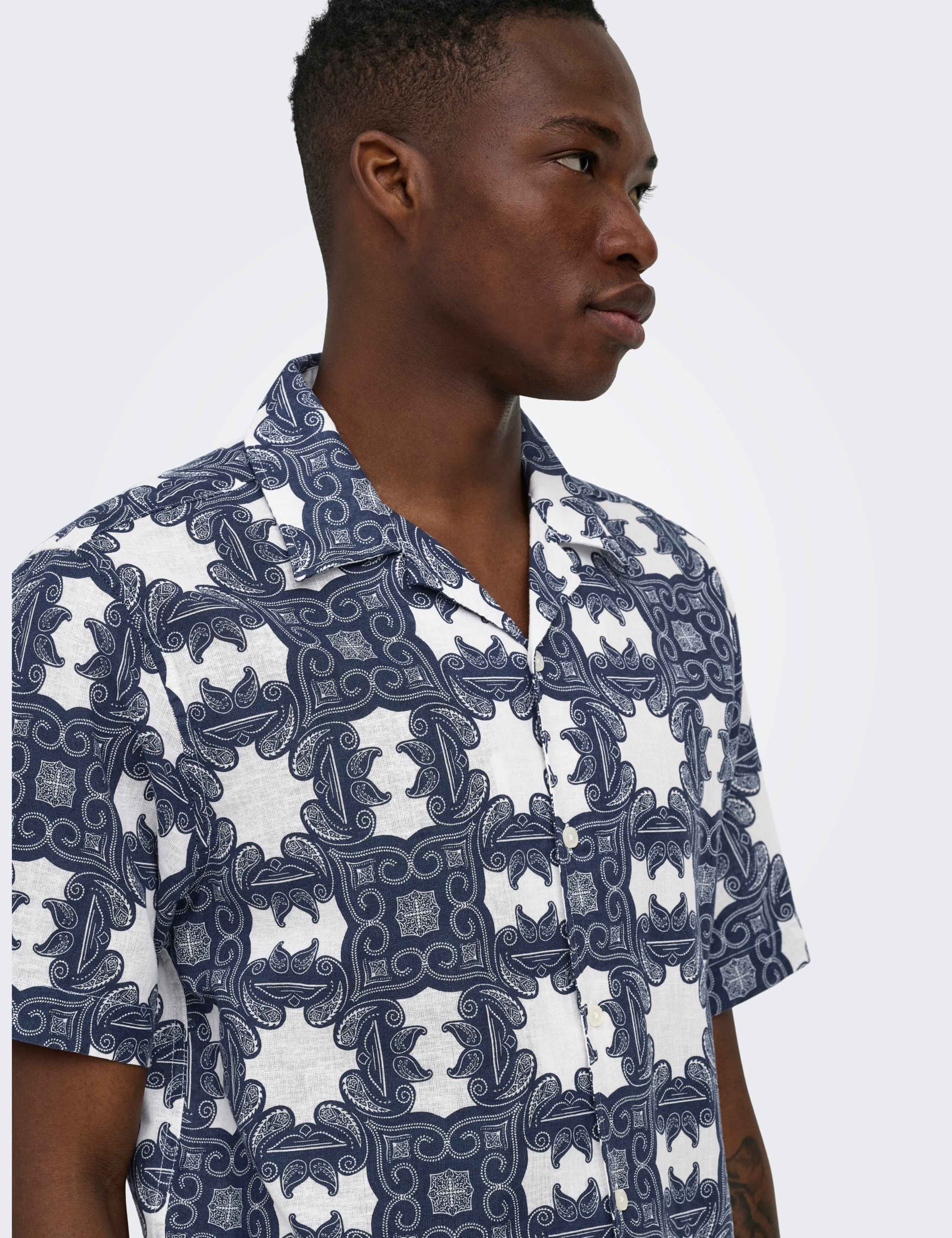Regular Fit Cotton Linen Blend Printed Shirt 3 of 7