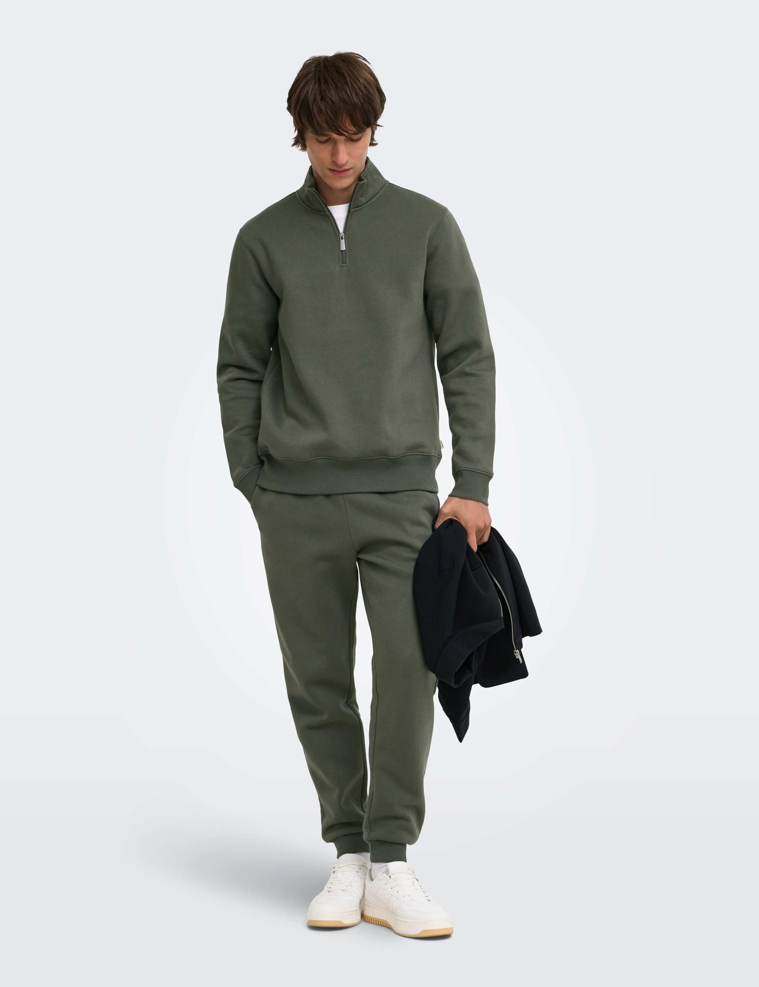 Brushed Cotton Rich Half Zip Sweatshirt 2 of 8