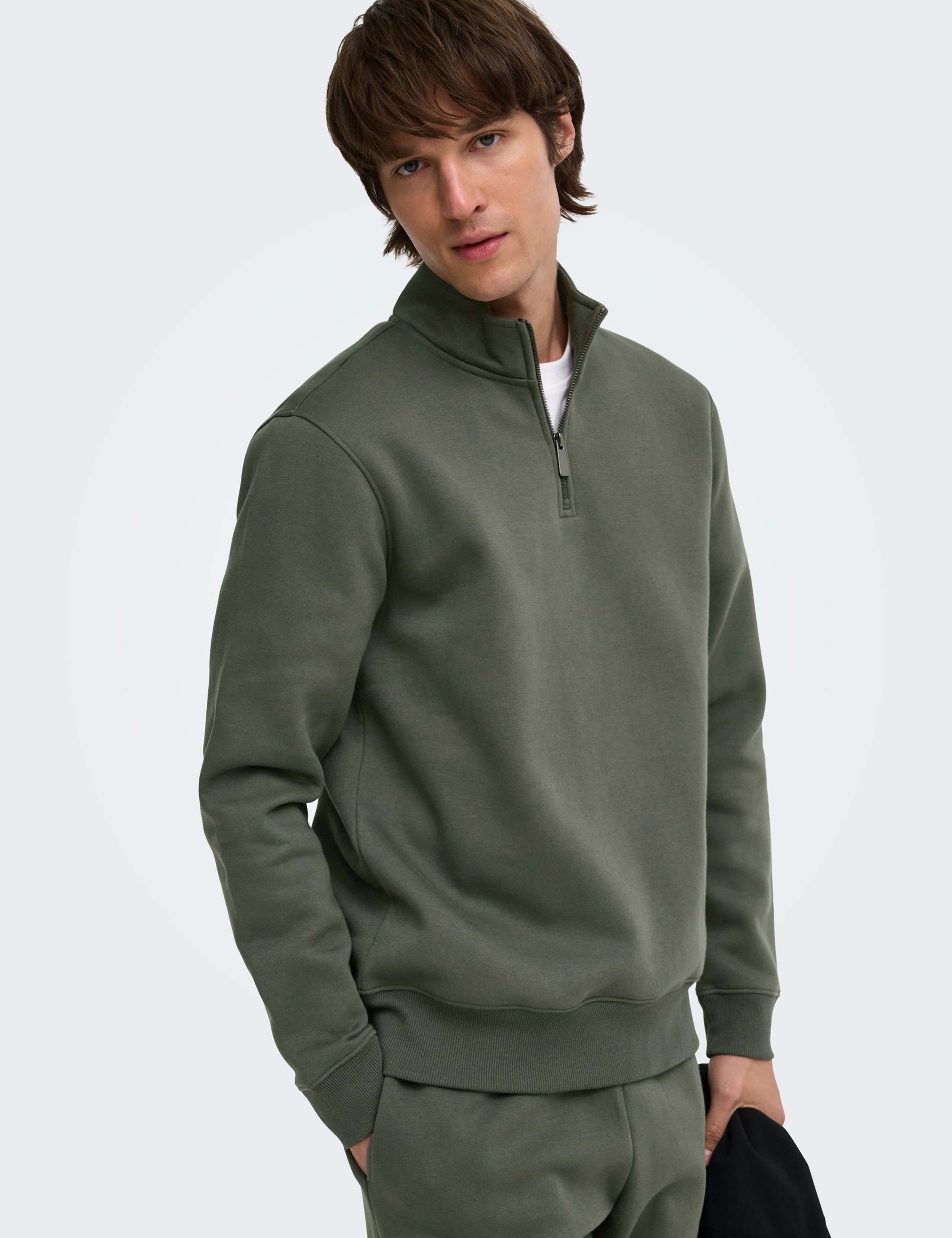 Brushed Cotton Rich Half Zip Sweatshirt 5 of 8