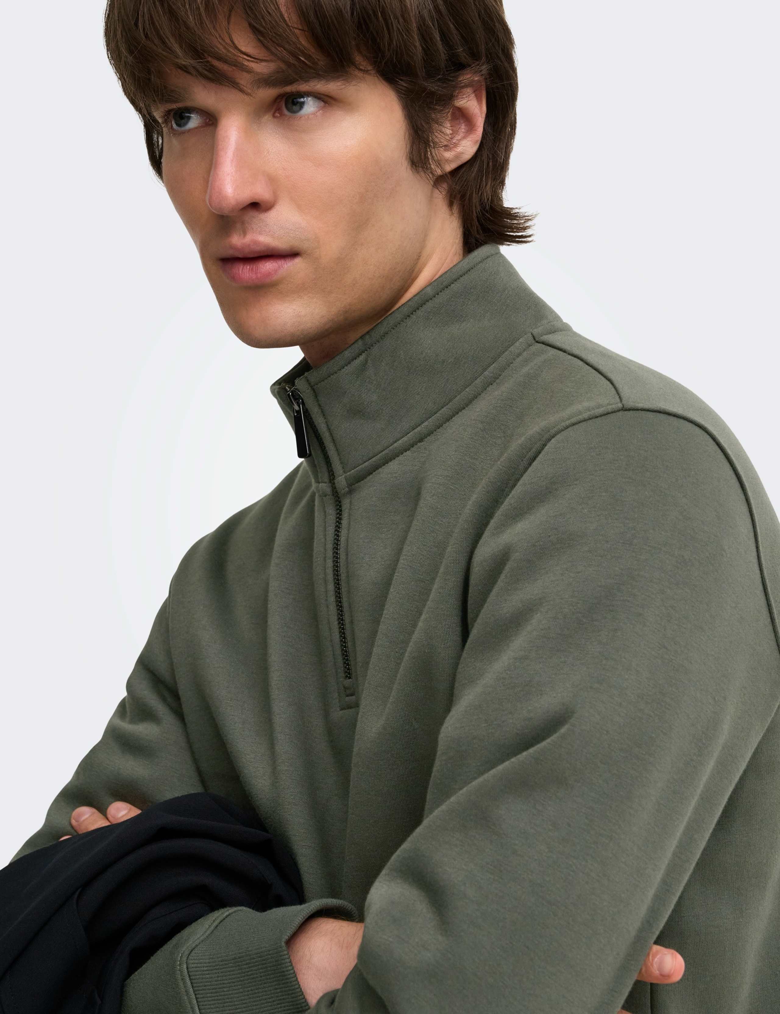 Brushed Cotton Rich Half Zip Sweatshirt 6 of 8