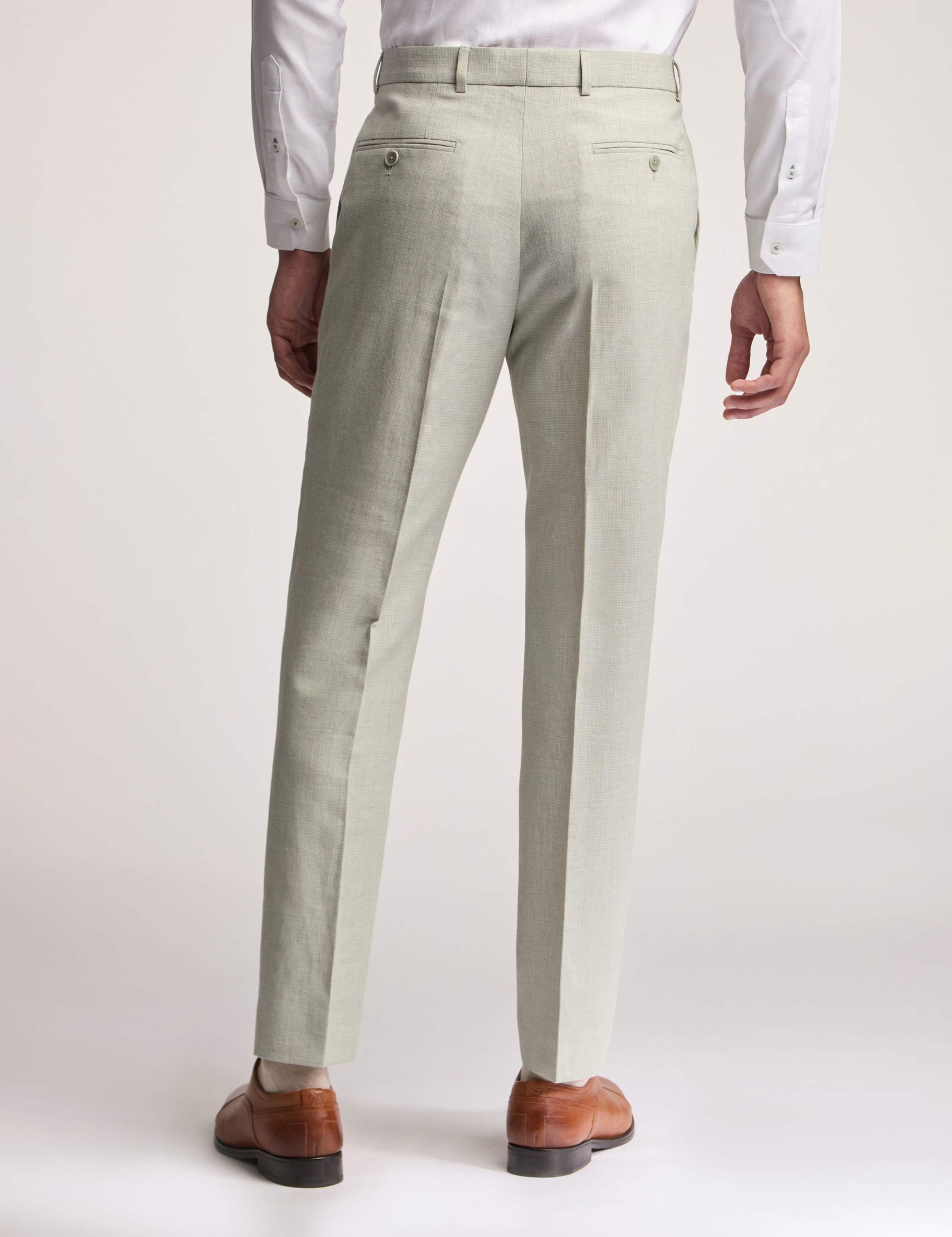 Slim Fit Linen Blend Flat Front Trousers 2 of 4
