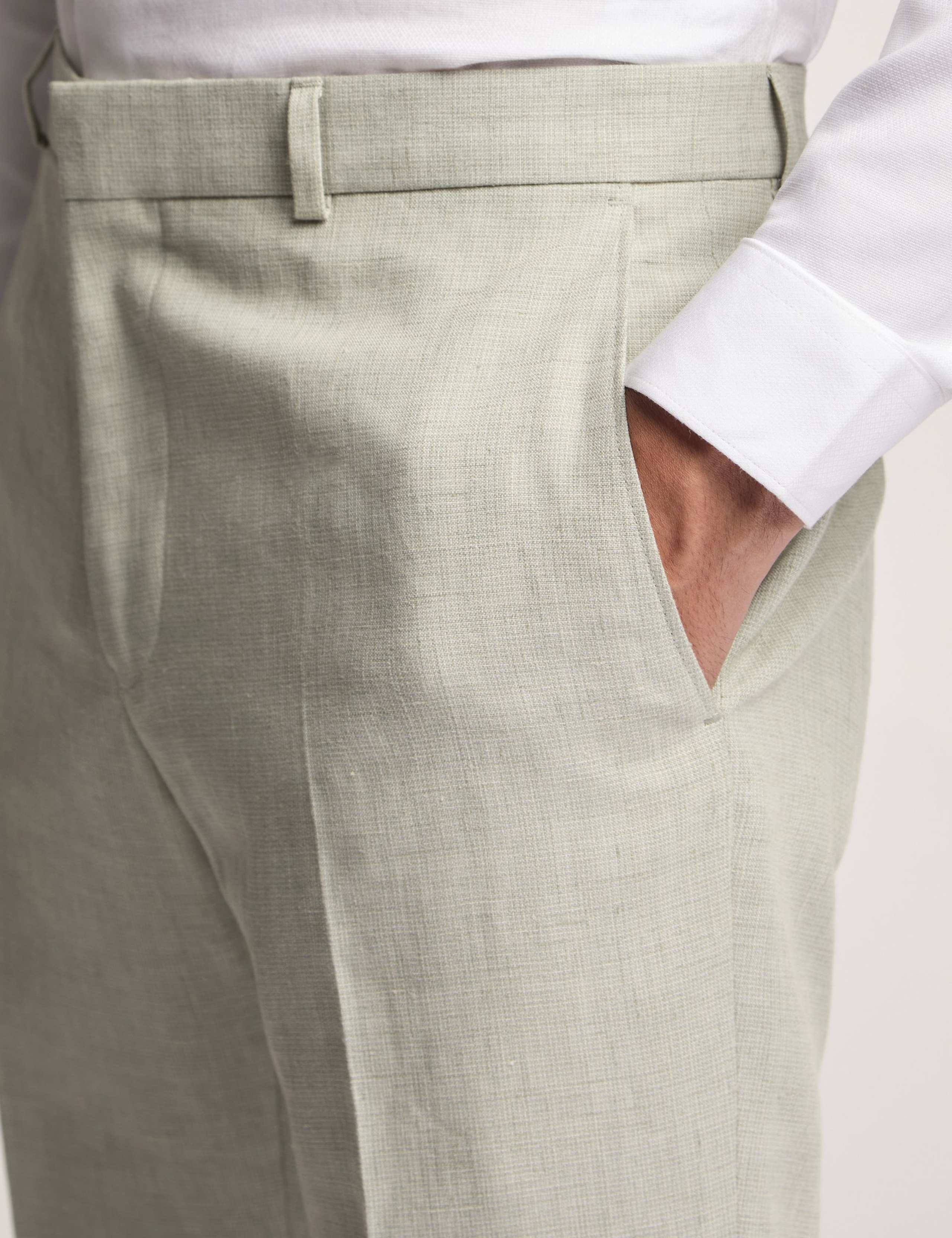 Slim Fit Linen Blend Flat Front Trousers 3 of 4