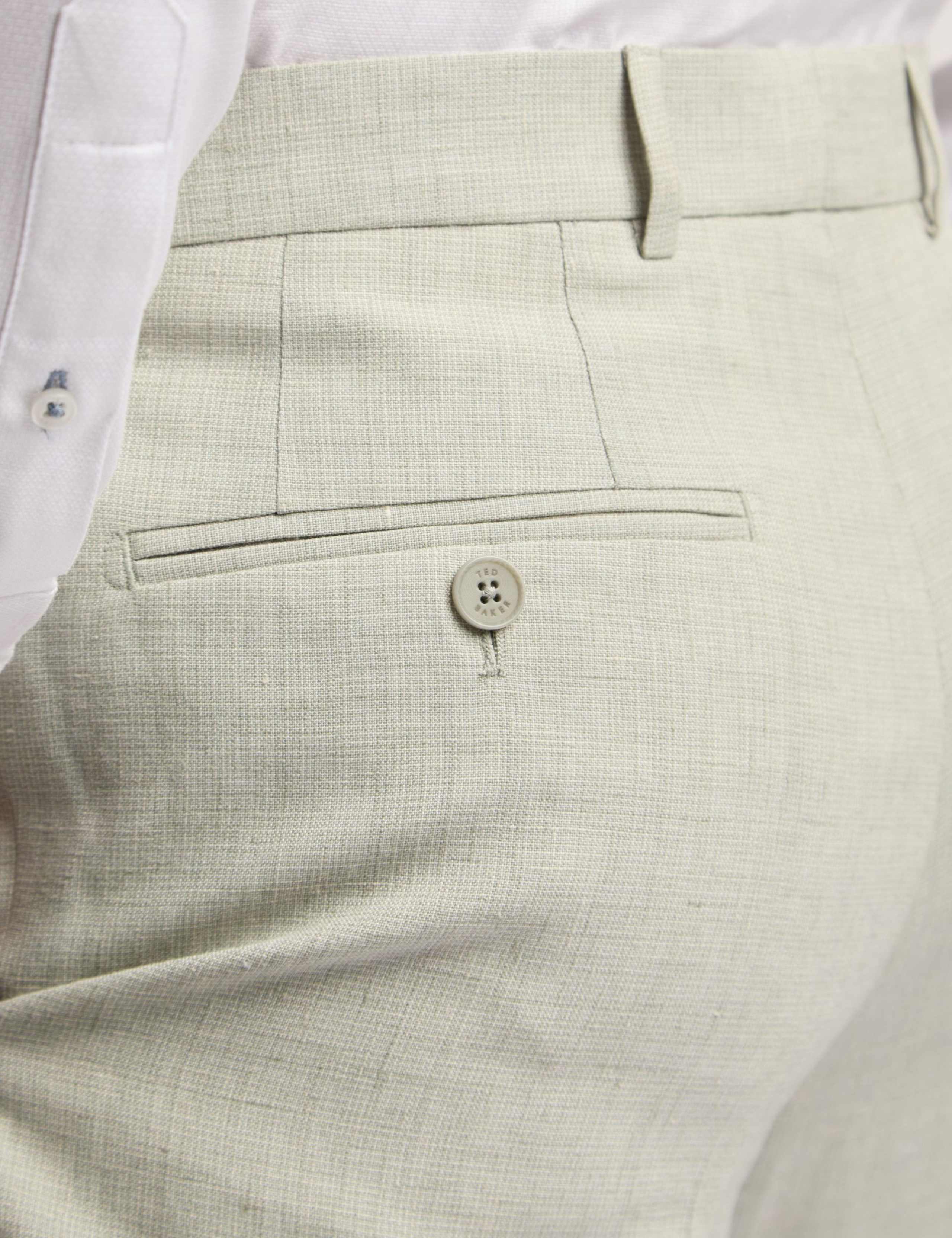 Slim Fit Linen Blend Flat Front Trousers 4 of 4