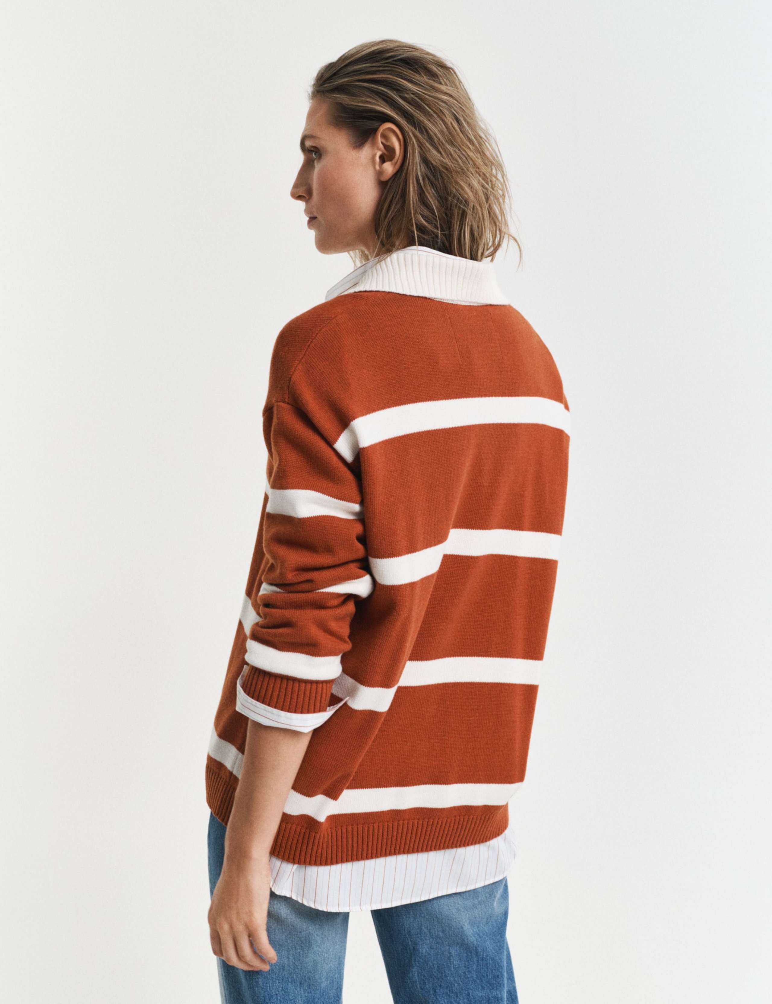 Cotton With Merino Wool Striped Rugby Jumper 3 of 5