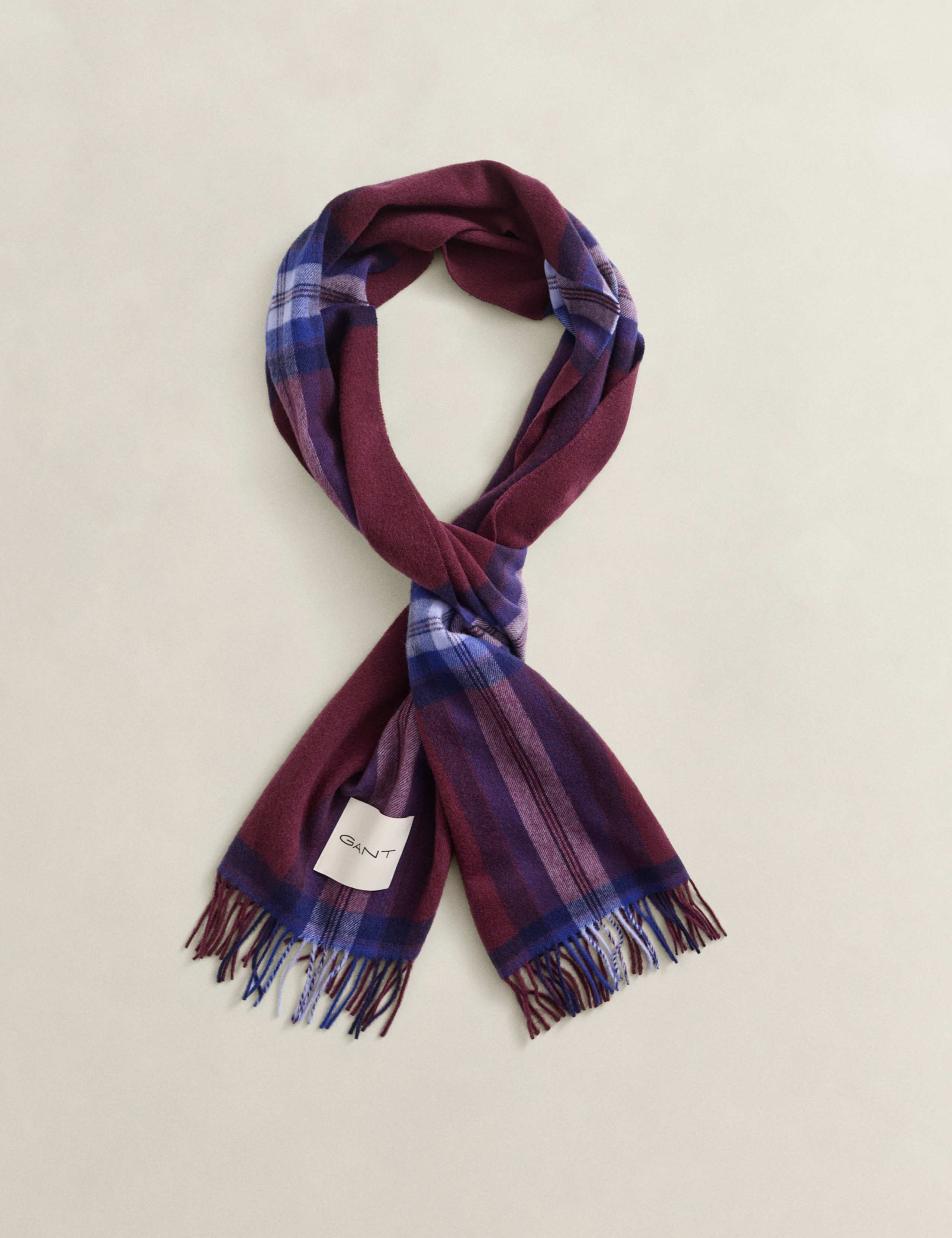Pure Wool Woven Checked Fringed Scarf 1 of 4