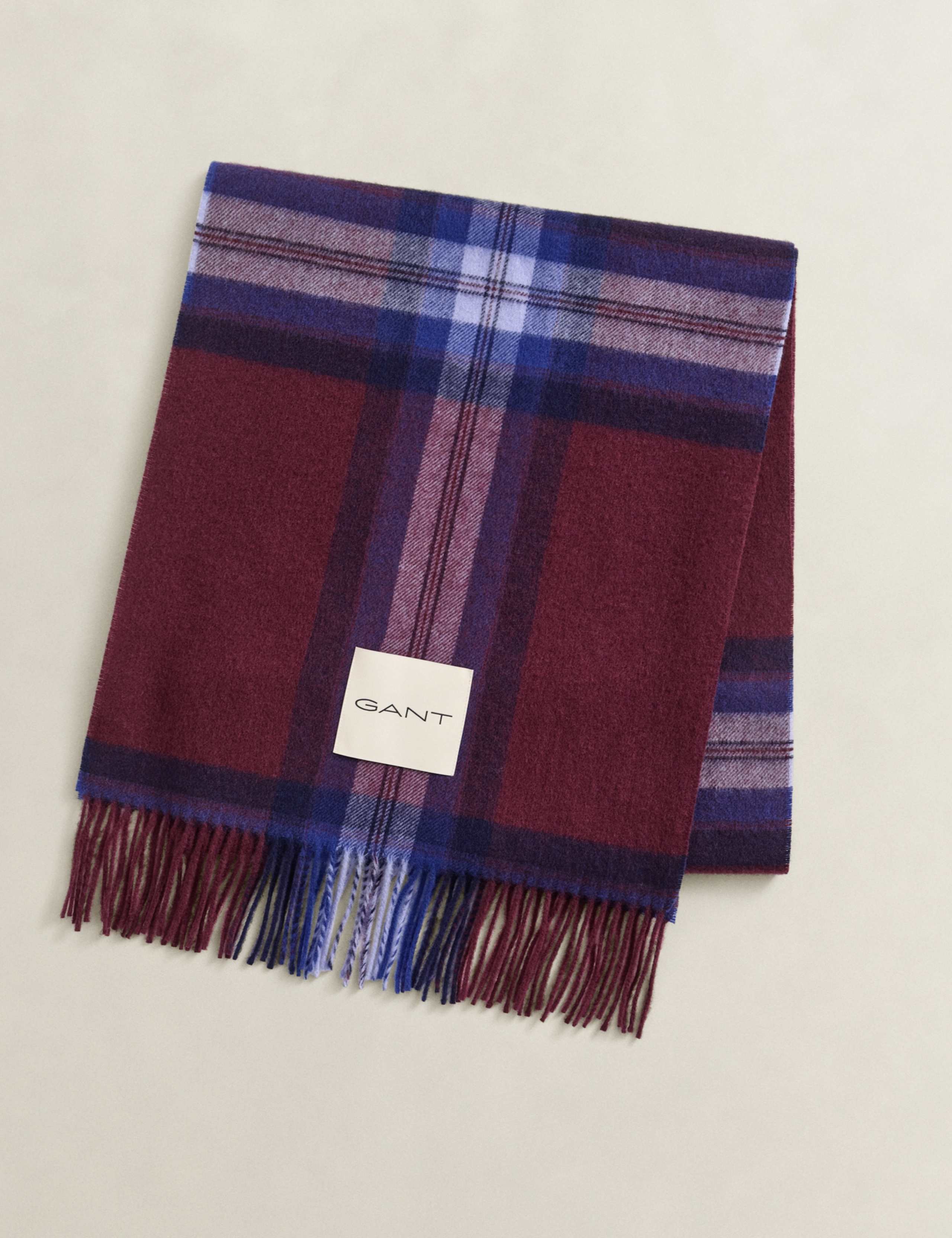 Pure Wool Woven Checked Fringed Scarf 2 of 4