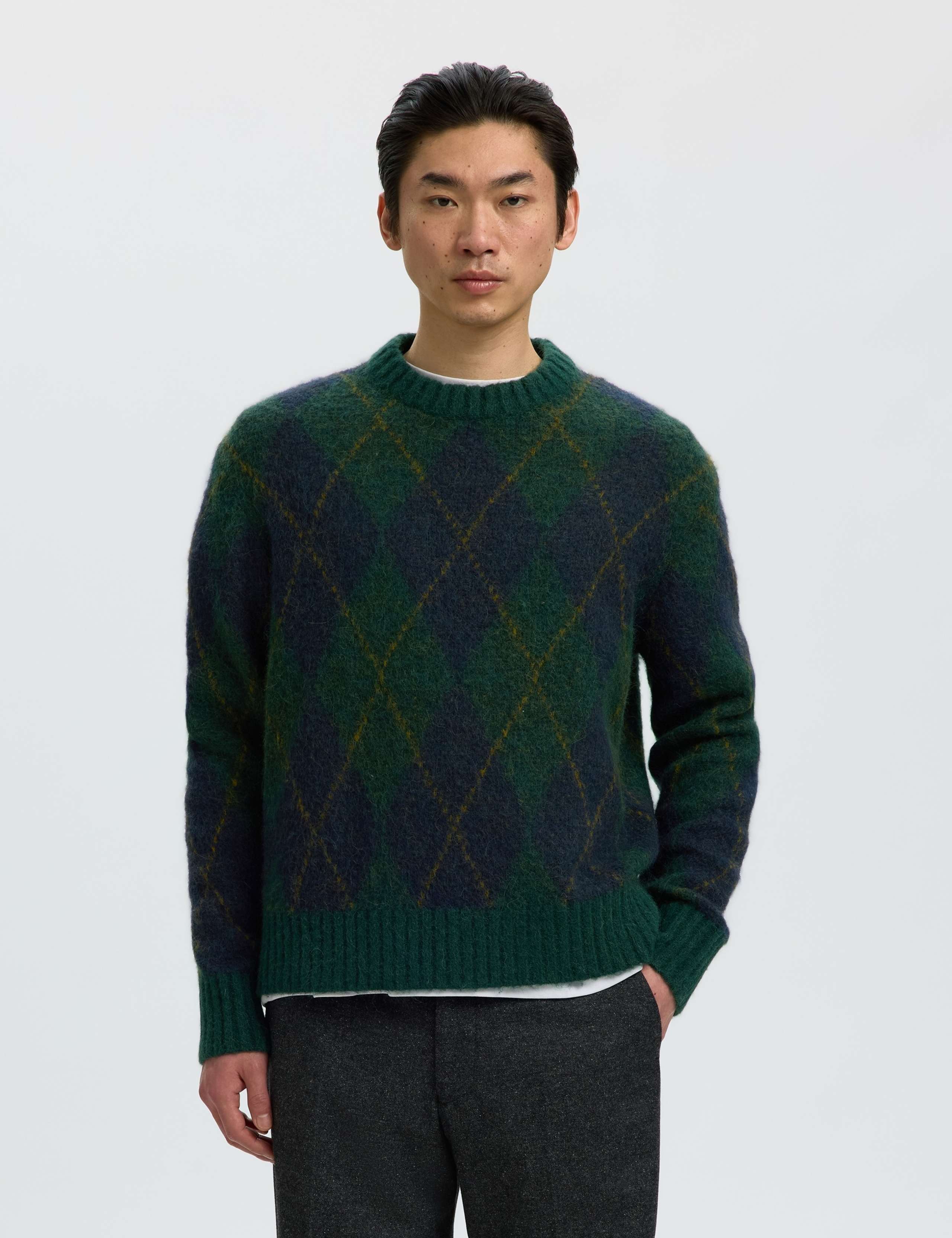 Argyle Crew Neck Jumper with Alpaca 1 of 5