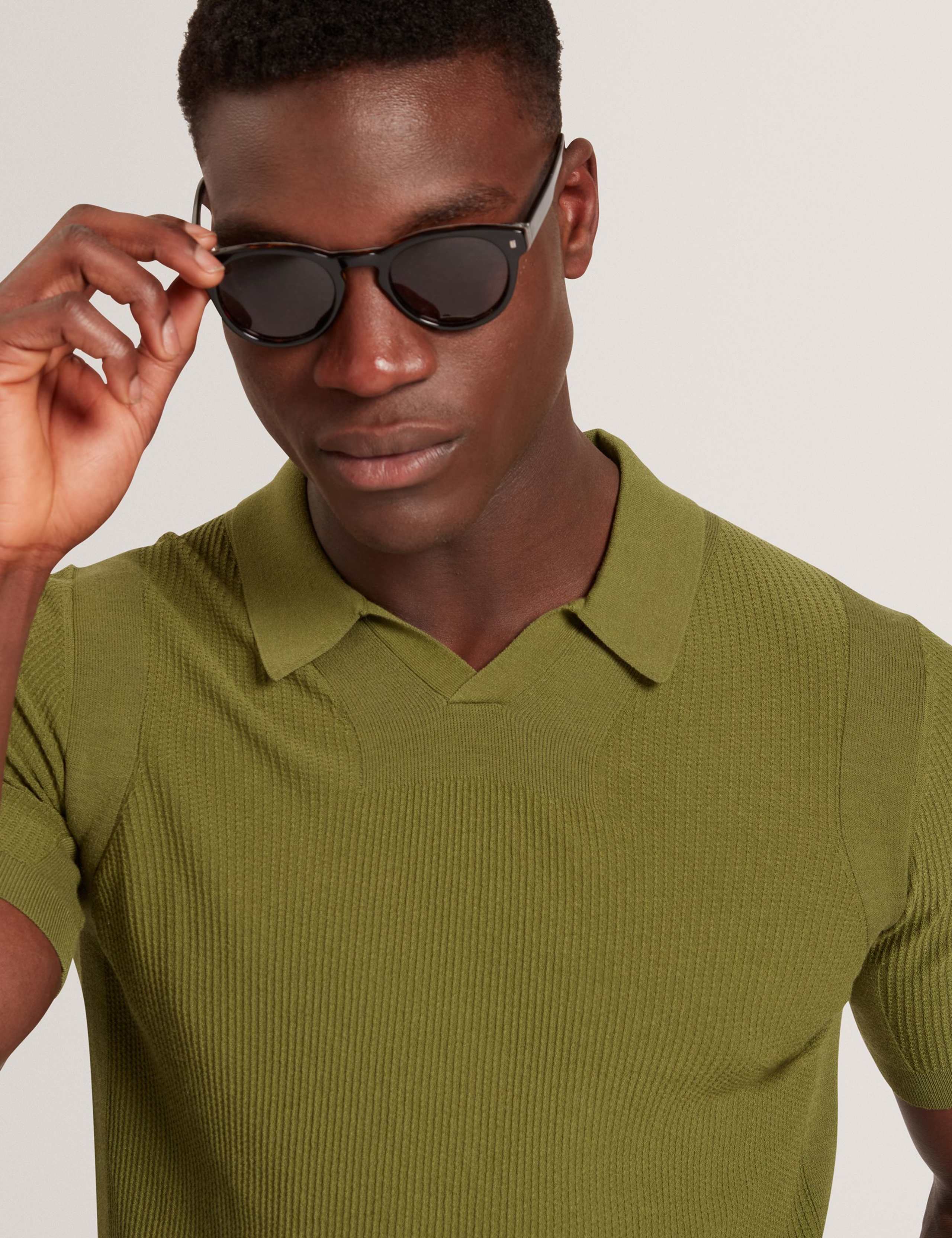 Stitch Detail Open Neck Polo Shirt 3 of 8