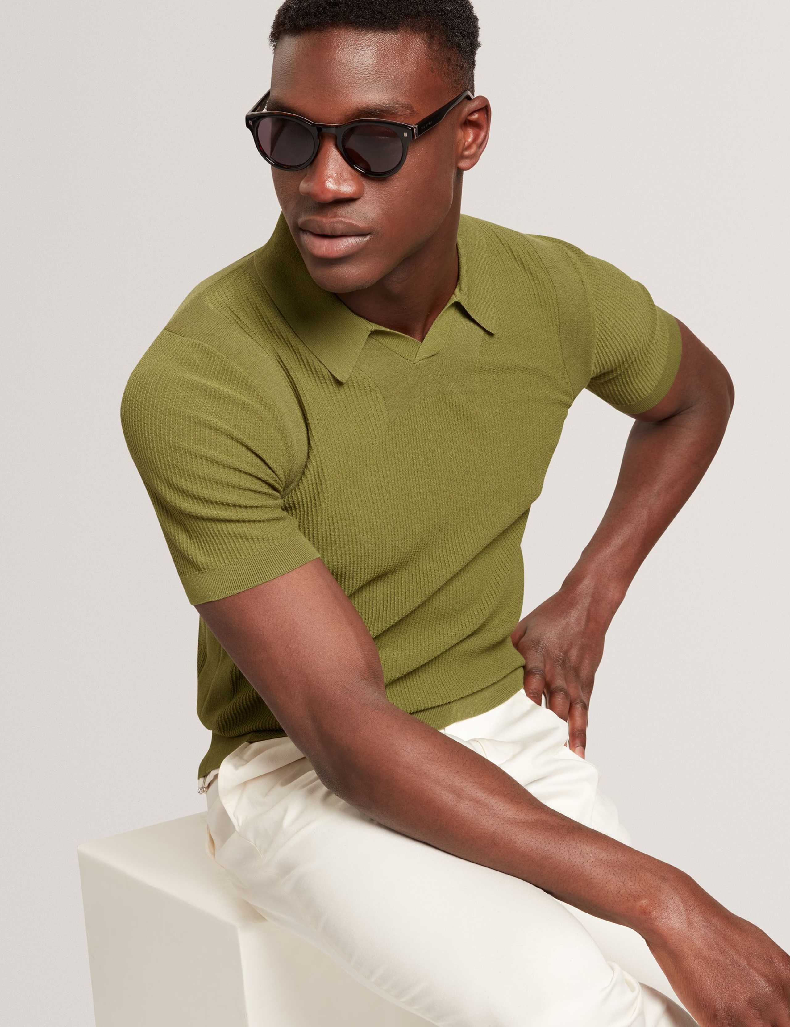 Stitch Detail Open Neck Polo Shirt 8 of 8