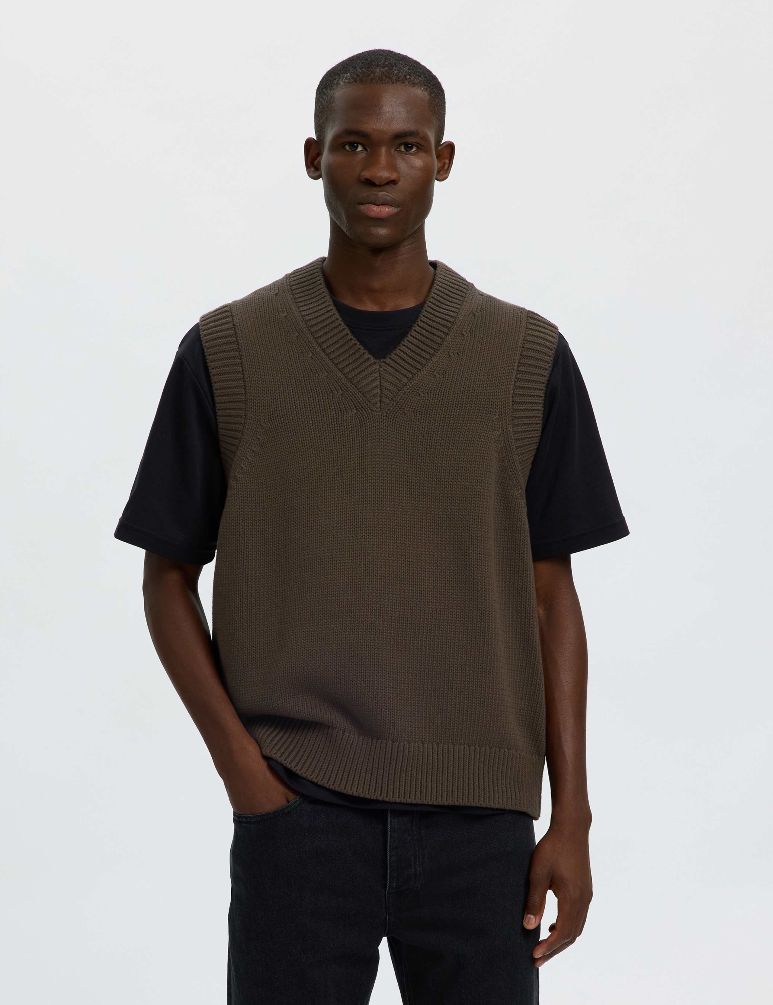 Pure Cotton V-Neck Knitted Vest 1 of 5