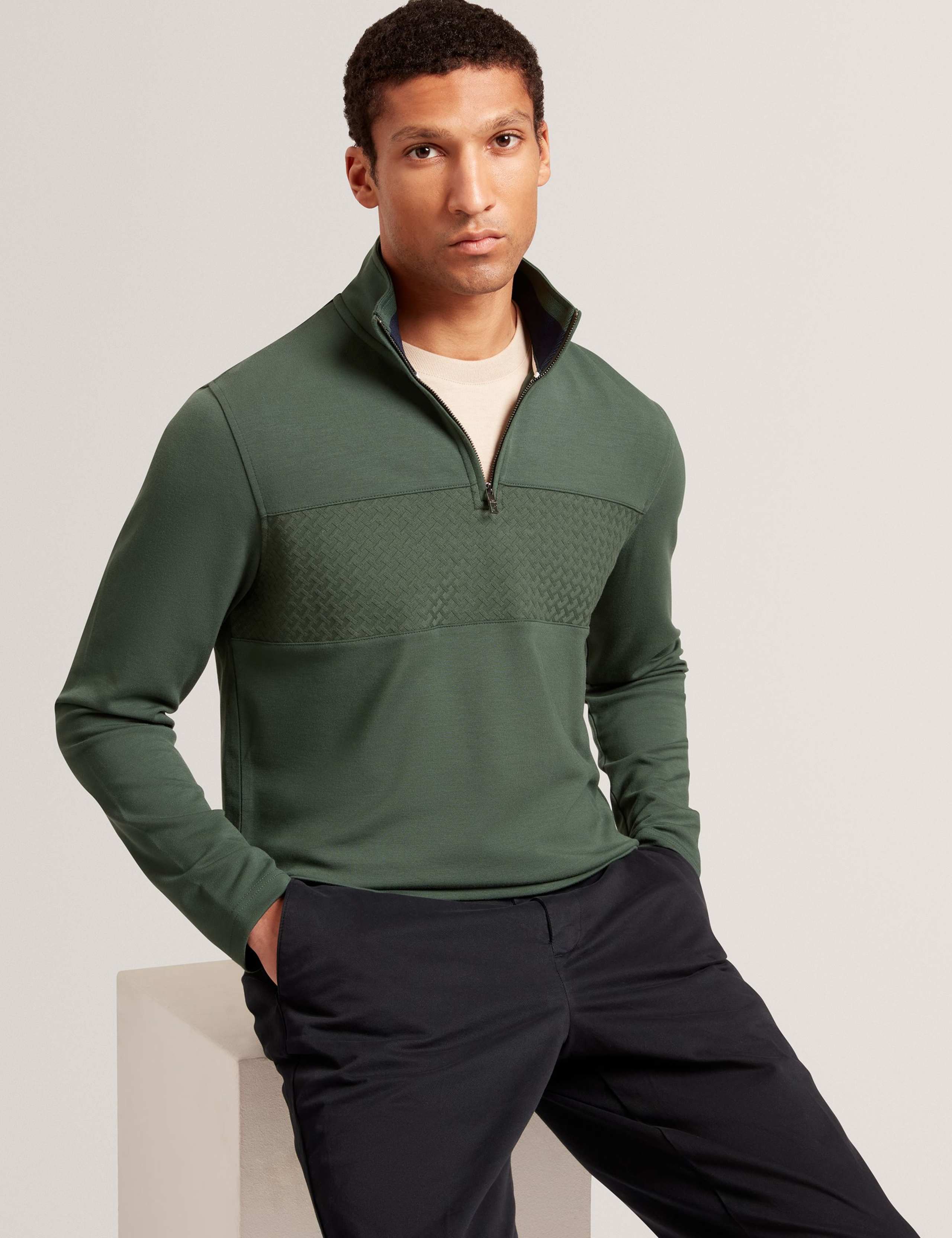 Modal Blend Textured Half Zip Sweatshirt 3 of 8