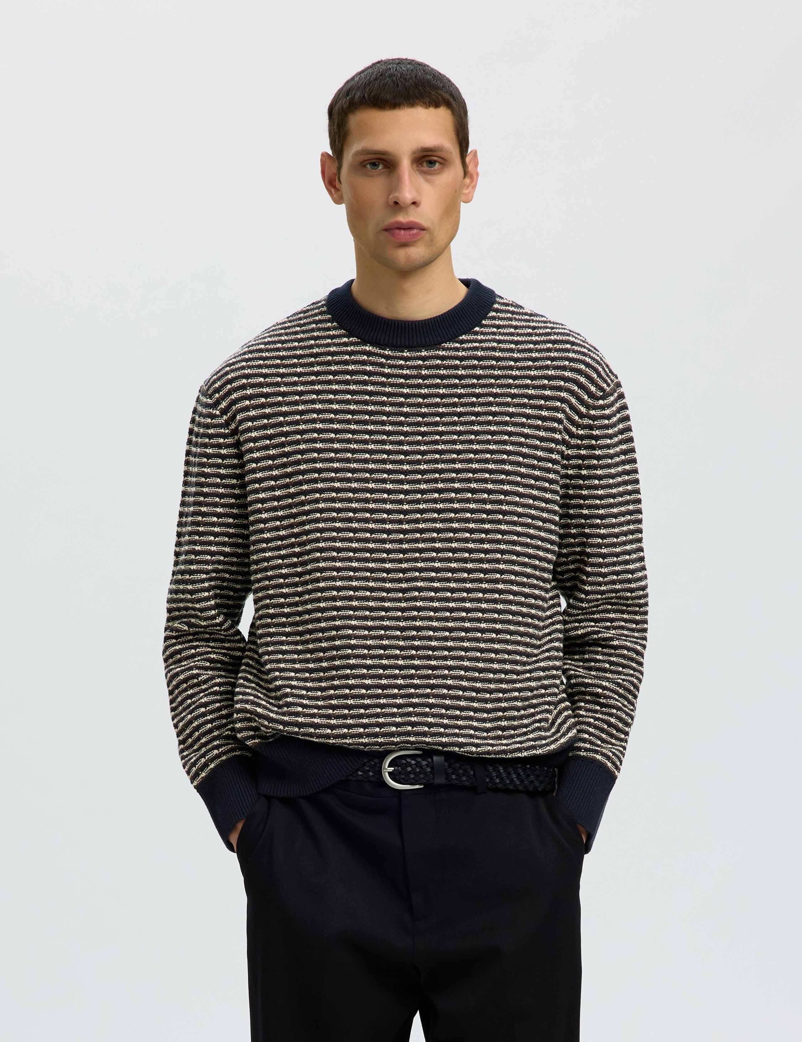 Pure Cotton Striped Structured Crew Neck Jumper 1 of 5