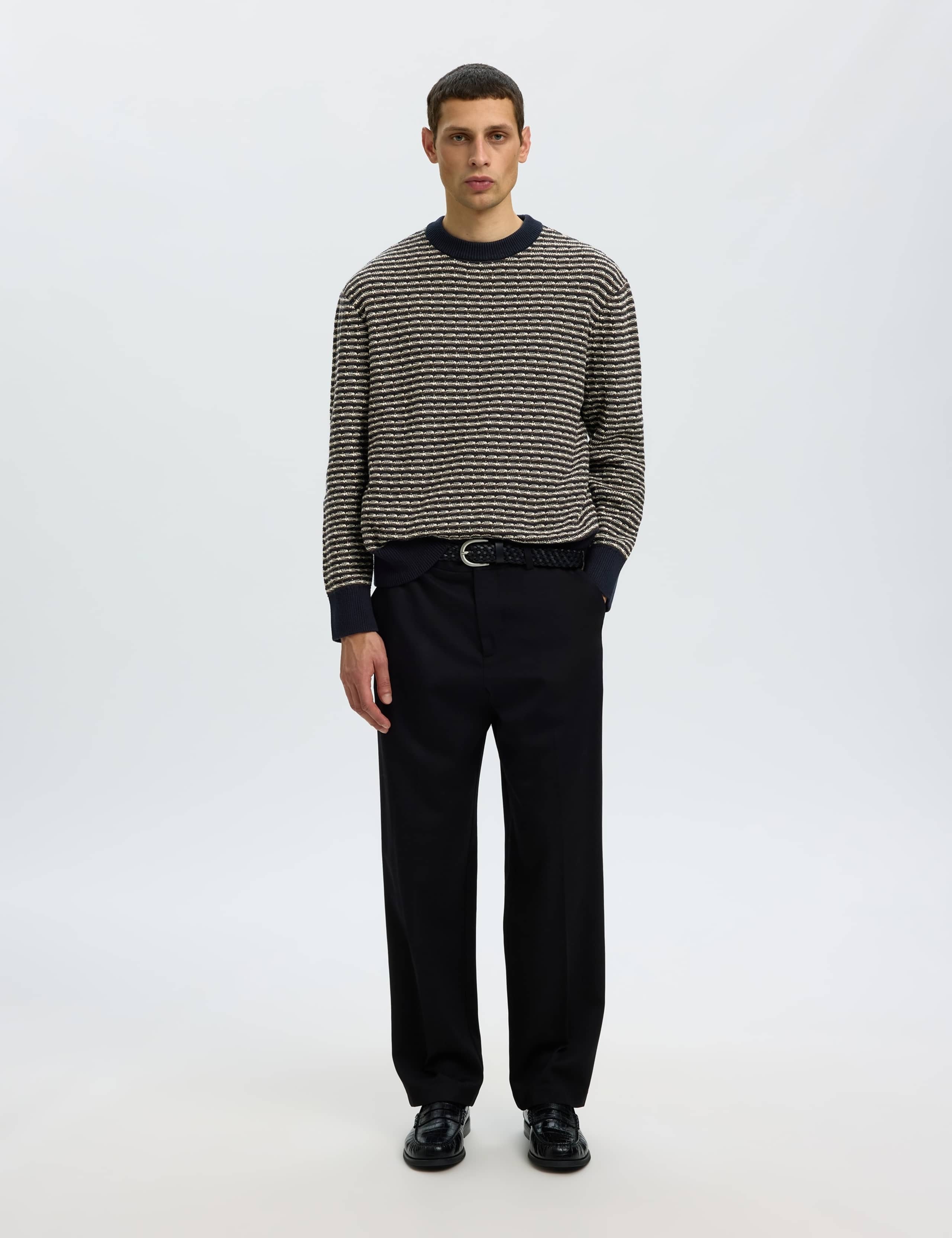 Pure Cotton Striped Structured Crew Neck Jumper 2 of 5